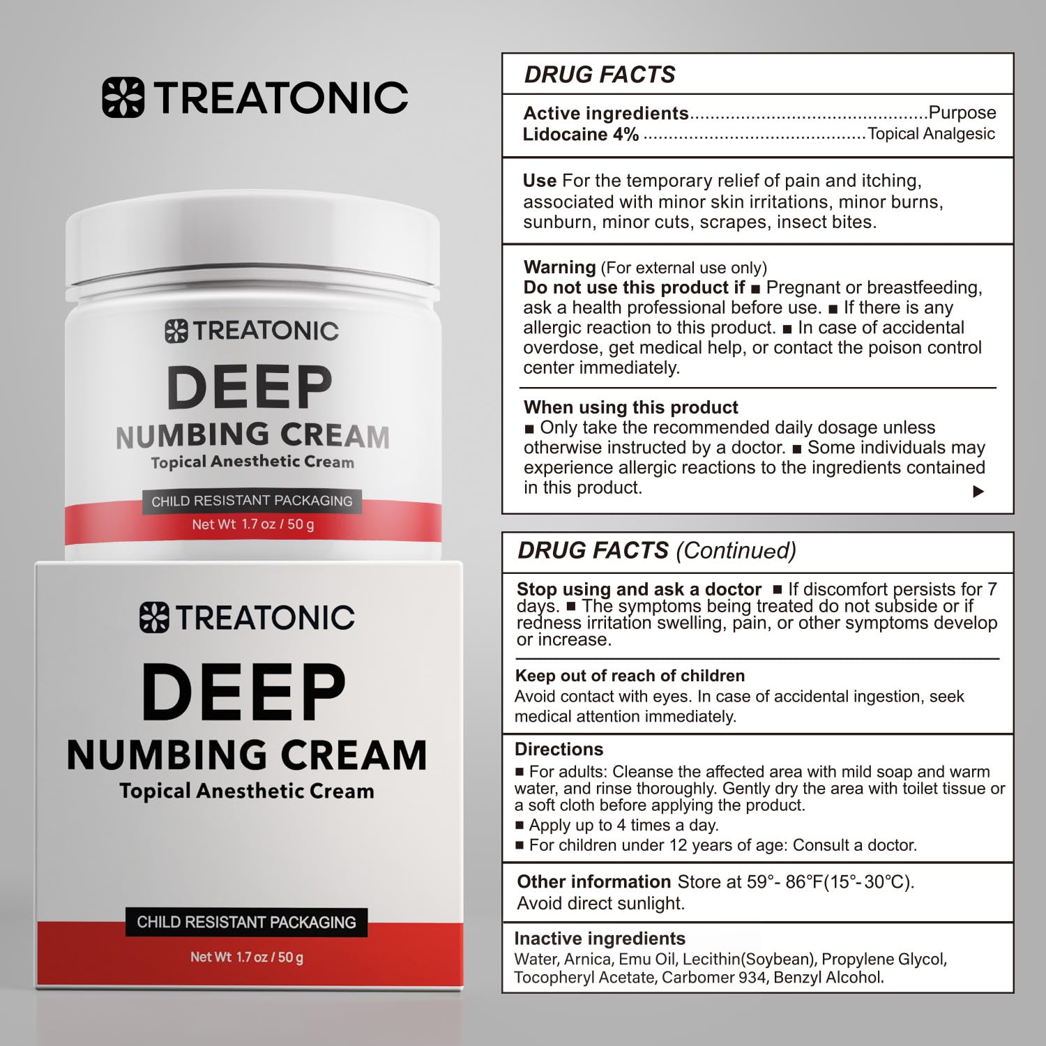 Treatonic Maximum Strength Numbing Cream: Numbing Cream for Discomfort, Burn, Itch & Pain Relief - Fast-Acting, Soothing Topical Anesthetic with Menthol & Emu Oil for Hemorrhoid Treatment – 1.7oz Treatonic uk supplements
