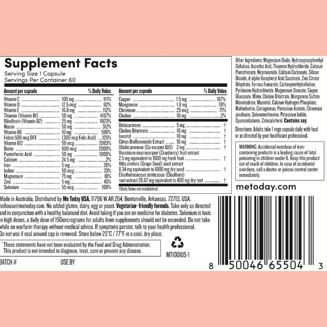 me today Daily Multivitamin for Women – Womens Multivitamin & Multimineral Supplement with 27 Vitamin A, D, C, Zinc, Magnesium me today uk supplements