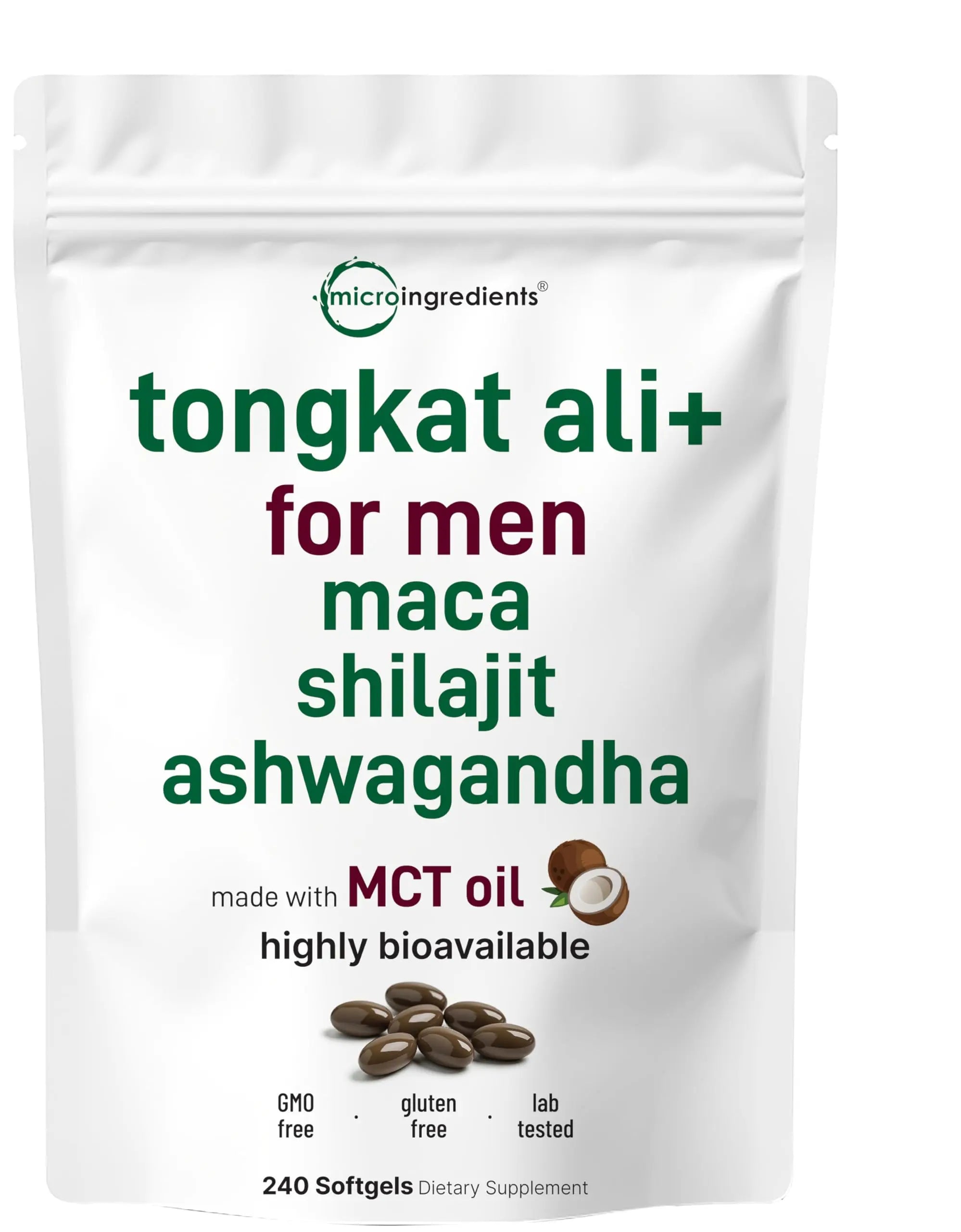 Tongkat Ali+ for Men with Maca, Shilajit, & Ashwagandha | 240 Softgels with MCT Oil for Better Absorption | Max Strength Eurycoma Longifolia Extract (Longjack) | Non-GMO, Gluten Free Micro Ingredients uk supplements