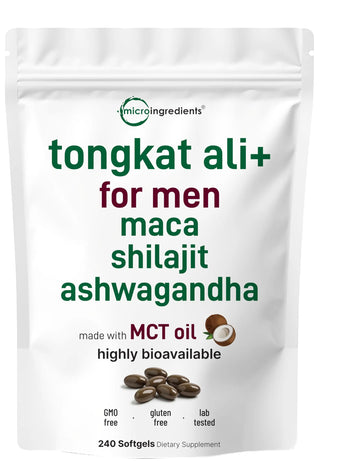 Tongkat Ali+ for Men with Maca, Shilajit, & Ashwagandha | 240 Softgels with MCT Oil for Better Absorption | Max Strength Eurycoma Longifolia Extract (Longjack) | Non-GMO, Gluten Free Micro Ingredients uk supplements