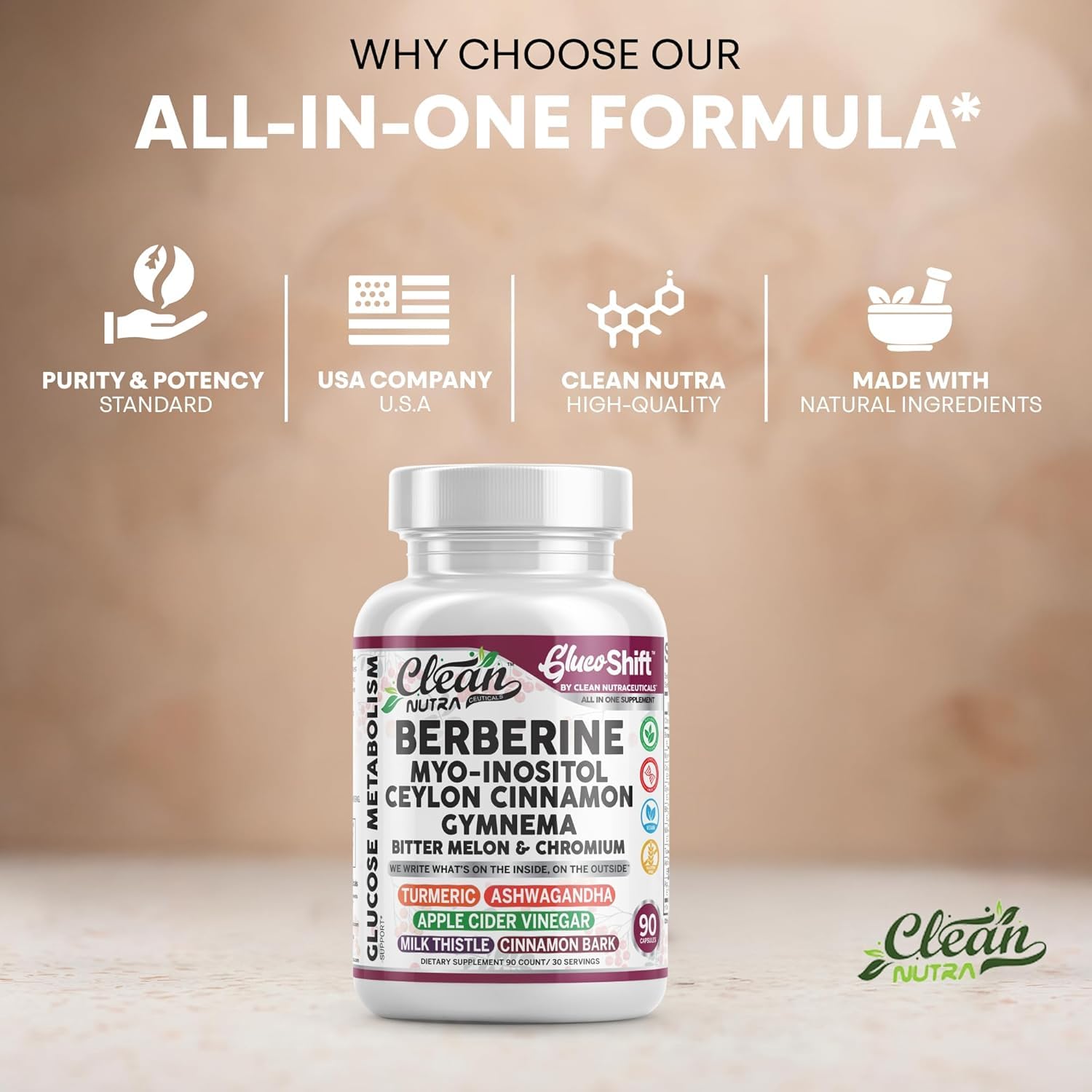 Clean Nutra Berberine Supplement Myo-Inositol Ceylon Cinnamon Gymnema Bitter Melon Chromium Complex for Digestion, Antioxidant Support & Wellness 90 Vegan Capsules Non-GMO Clean Nutraceuticals uk supplements