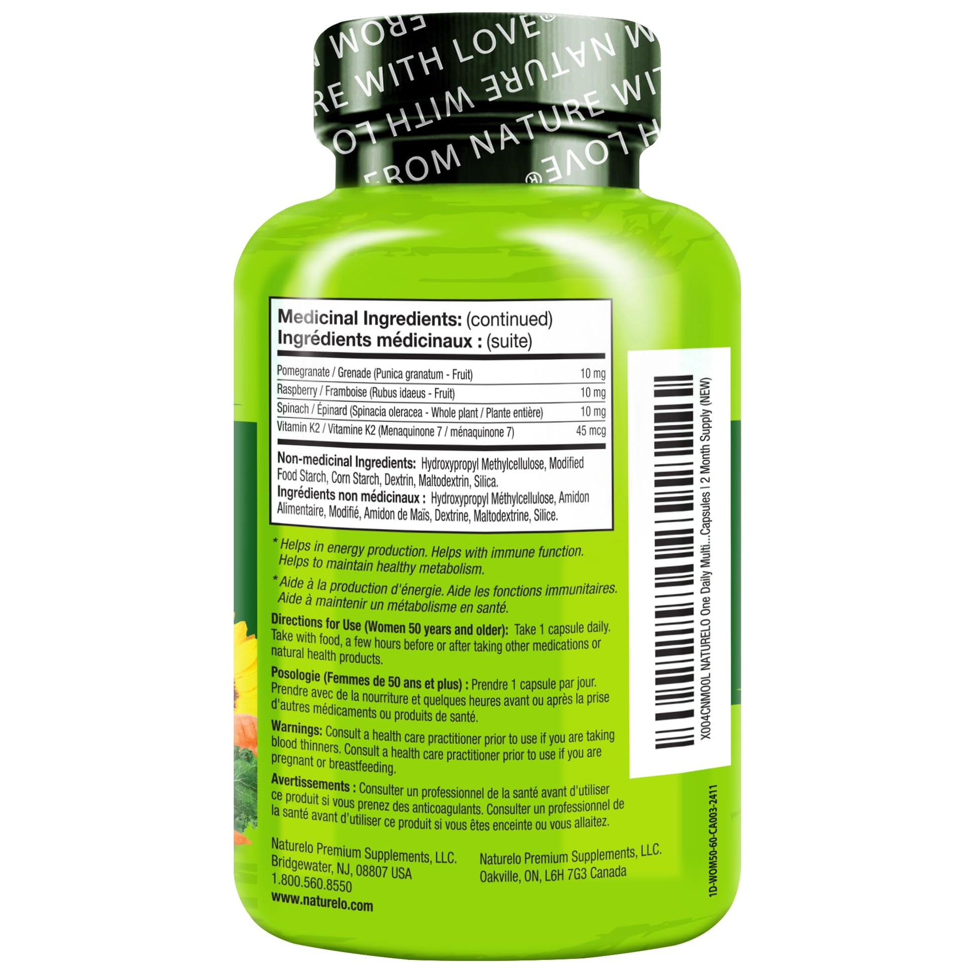 NATURELO One Daily Multivitamin for Women 50+ (Iron Free) - Menopause Support for Women Over 50 - Whole Food Supplement - Non-GMO - No Soy - 60 Capsules - 2 Month Supply NATURELO uk supplements