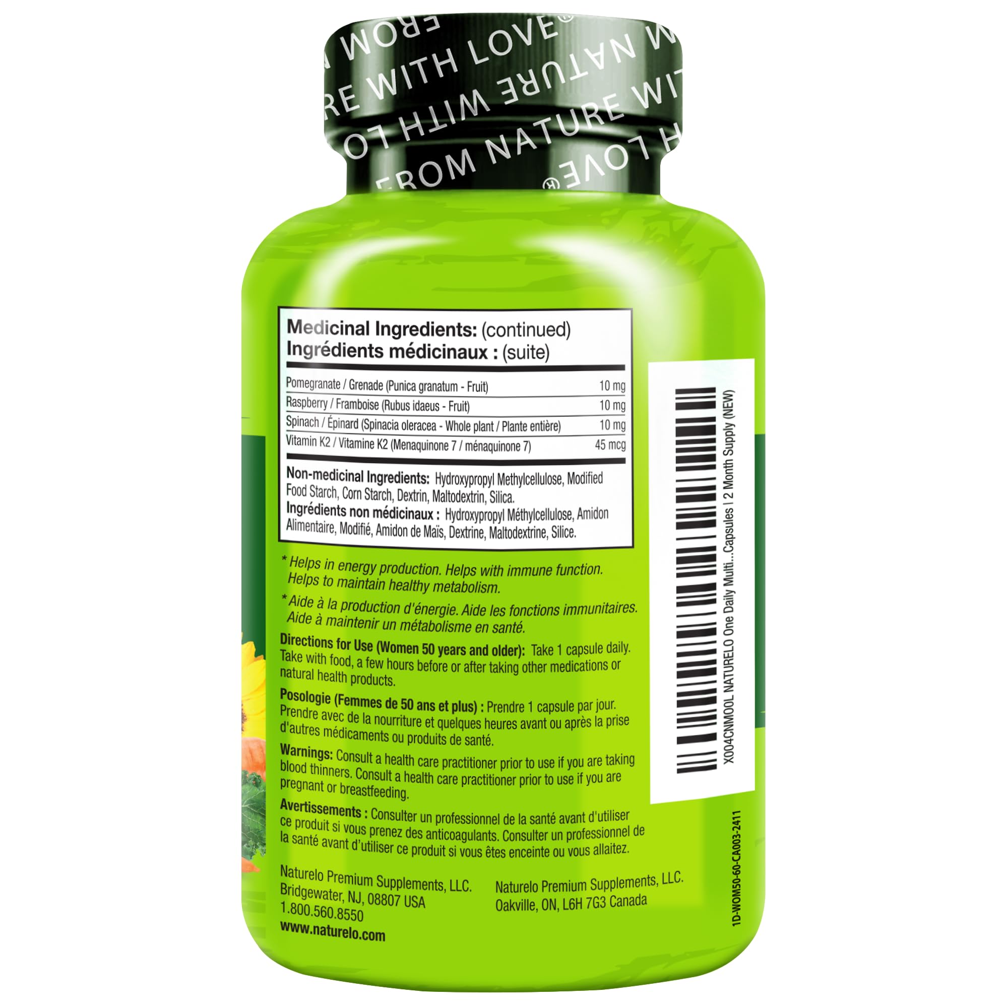 NATURELO One Daily Multivitamin for Women 50+ (Iron Free) - Menopause Support for Women Over 50 - Whole Food Supplement - Non-GMO - No Soy - 60 Capsules - 2 Month Supply NATURELO uk supplements
