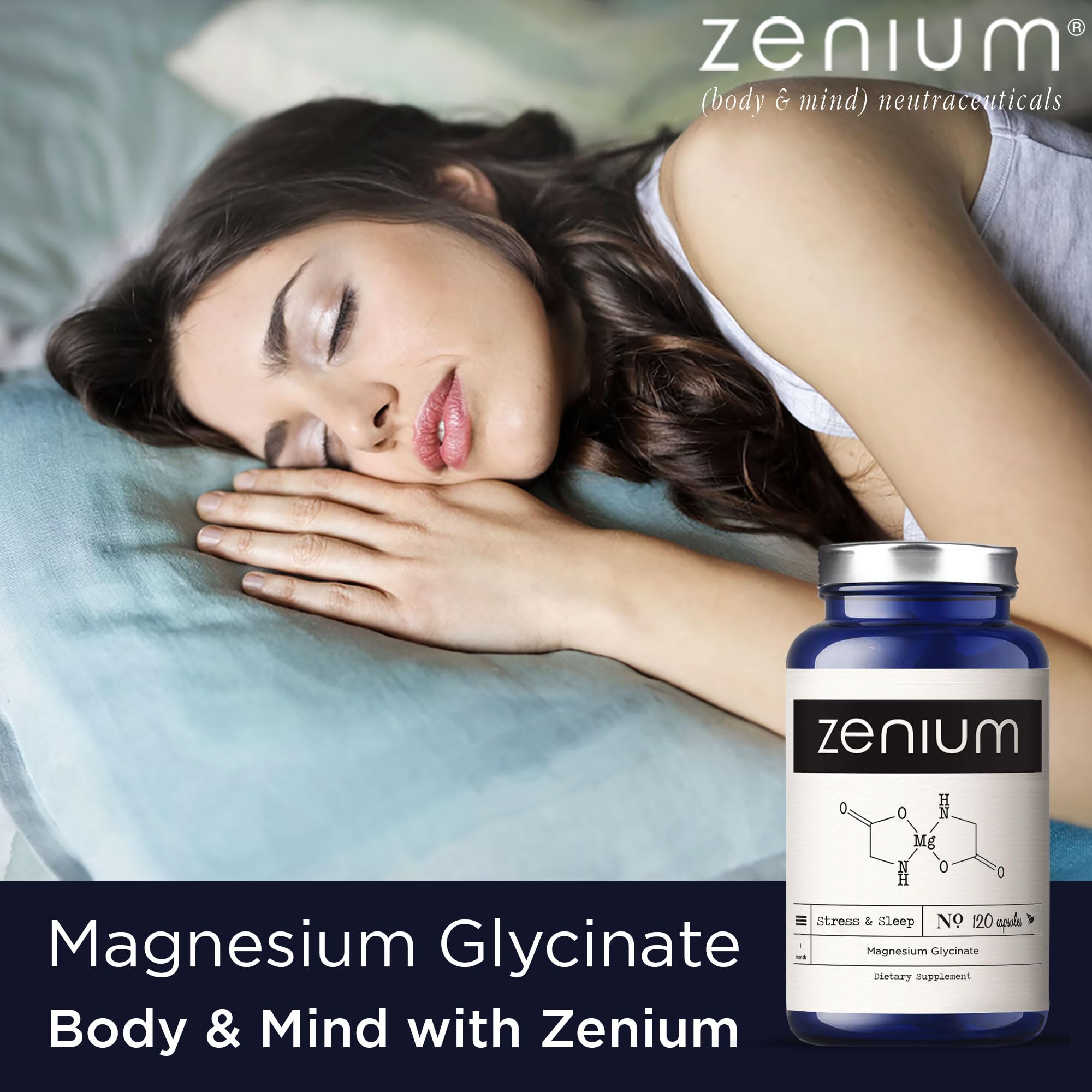 Zenium - Magnesium Glycinate for Sleep, Chelated, 600mg per Serving, 120 Capsules | High Absorption | Relieve Tension, Worry, Nervousness | Calm The Mind & Body | Ayurvedic | Natural Relief Supplement Zenium uk supplements