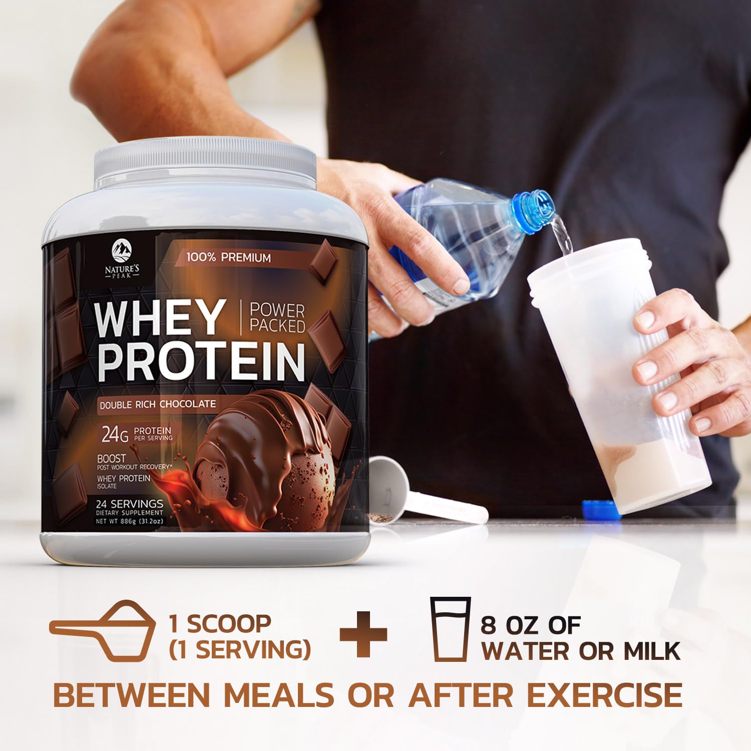 Nature's Premium 100% Whey Protein Powder, 24g of Protein, Double Rich Chocolate Nature's Peak uk supplements
