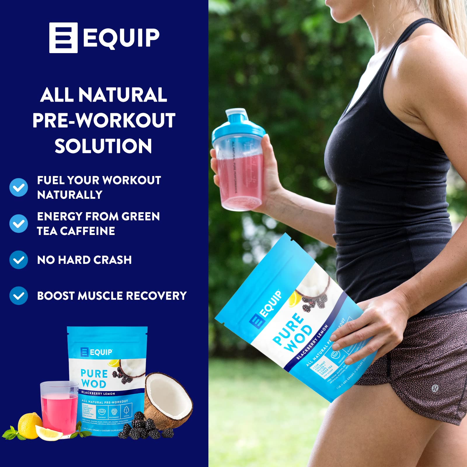 Equip Foods PureWOD All Natural Pre-Workout Powder - 200mg Green Tea Caffeine, BCAA Equip uk supplements