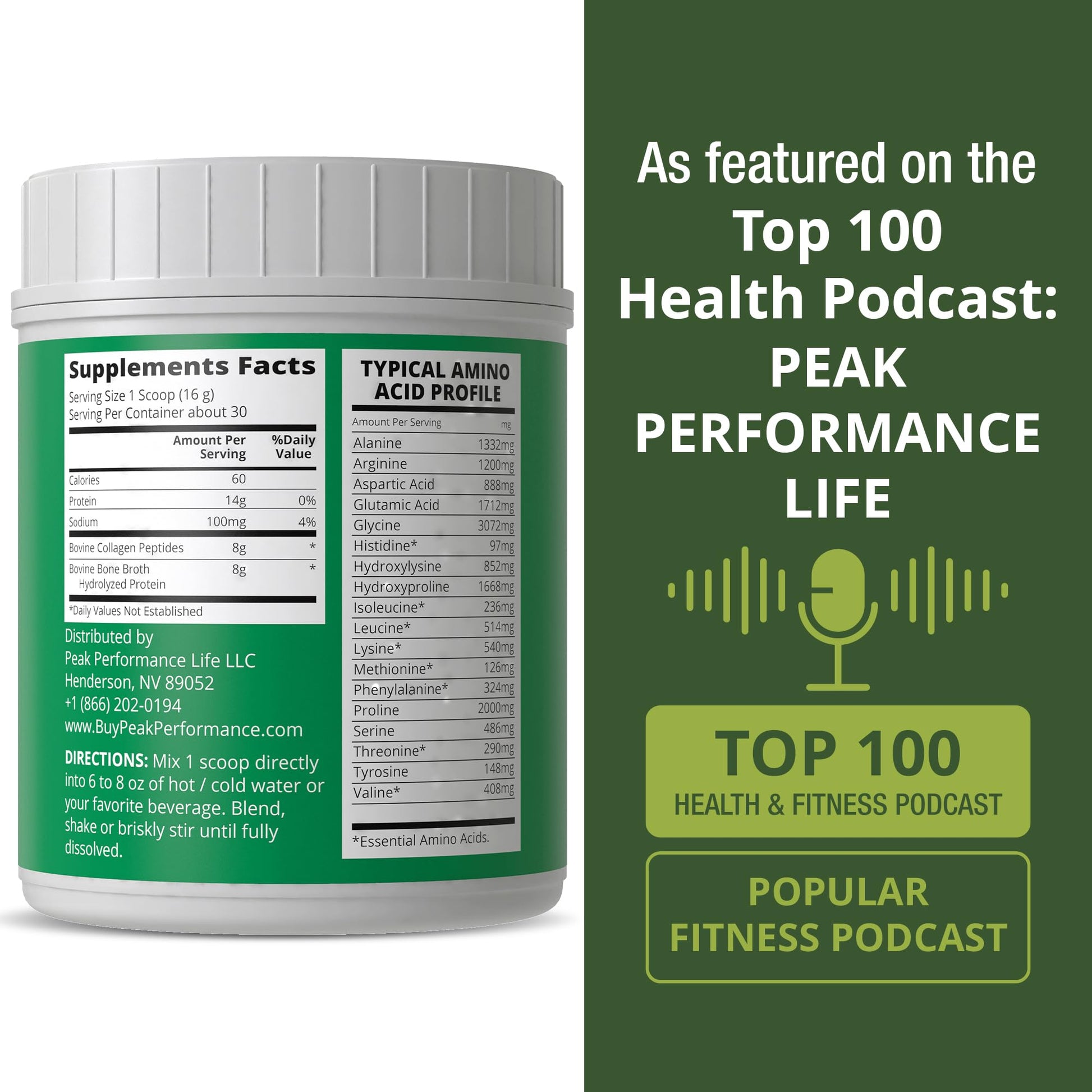 Peak Performance Hydrolyzed Bone Broth and Collagen Unflavored Protein Peptides Powder Contains All Collagen Types: 1, 2, and 3. Pure Pasture, Raised Grass Fed, Paleo Friendly, Gluten + Dairy Free Peak Performance uk supplements