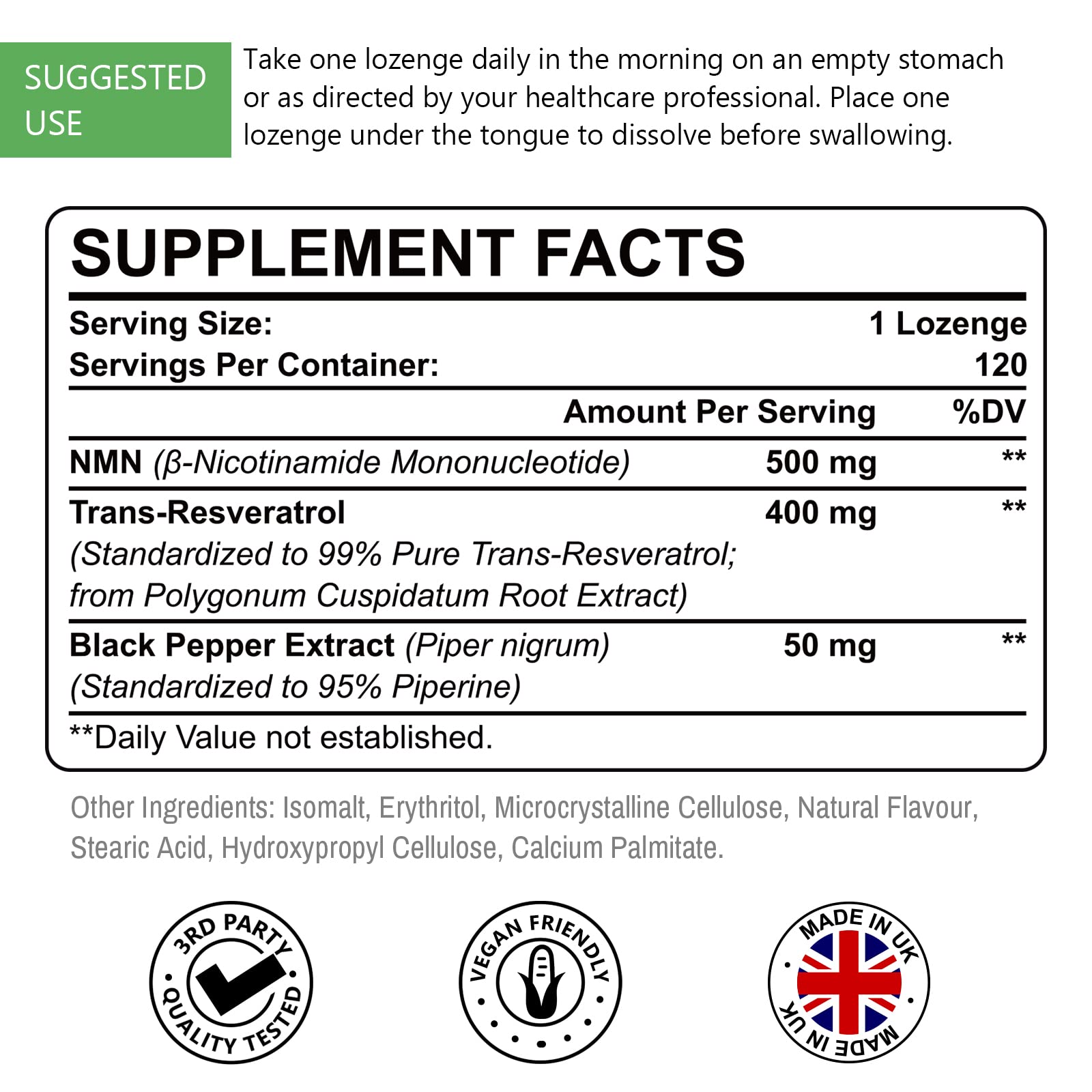 Sublingual NMN 500mg + Trans-Resveratrol 400mg, 3-in-1 Advanced Formula 99% Pure NMN Resveratrol Supplement for Boost* NAD, Cell, Immune, Energy & Muscle, Anti-Aging, 120 Lozenges (120-Day Supply) Ascuoli uk supplements