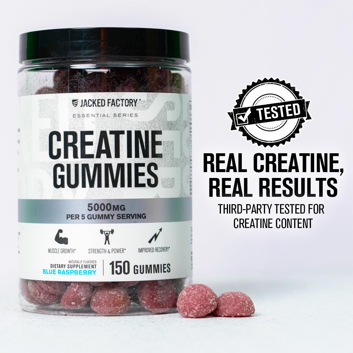 Jacked Factory Creatine Gummies 5g Daily Dose (1g per Gummy) - Creatine Gummy for Men and Women, Vegan-Friendly, Travel-Friendly, Third-Party Tested - 150 Gummies, Blue Raspberry Jacked Factory uk supplements