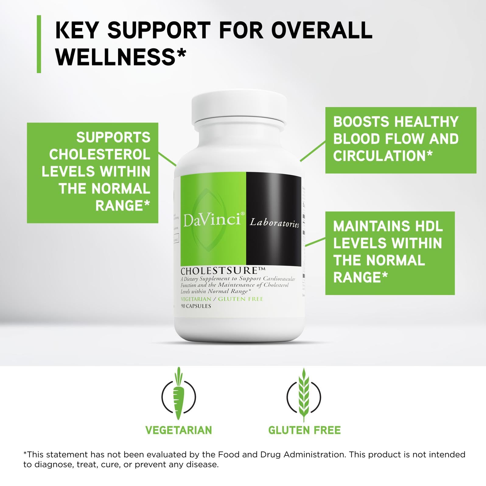 DAVINCI Labs CholestSure Supplement - Supports Cardiovascular Function - Helps Maintain Healthy Cholesterol Levels in a Normal Range - with CoQ10 - Gluten Free - 90 Vegetarian Capsules DAVINCI uk supplements