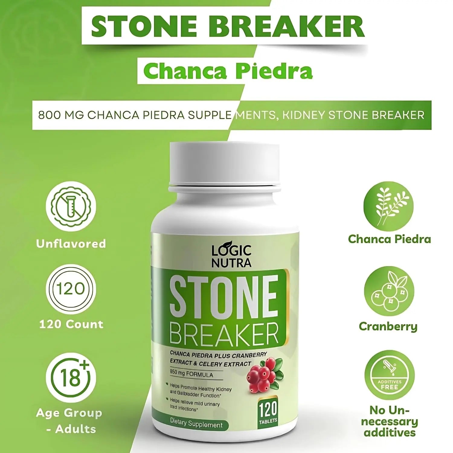 Logic Nutra Chanca Piedra Kidney Stone Breaker 120 Tablets 800 mg - Maximum Strength for Gallbladder & Urinary Cleanse with Phyllantus Niruri, Celery Seed Extract & Cranberry Extract Logic Nutra uk supplements
