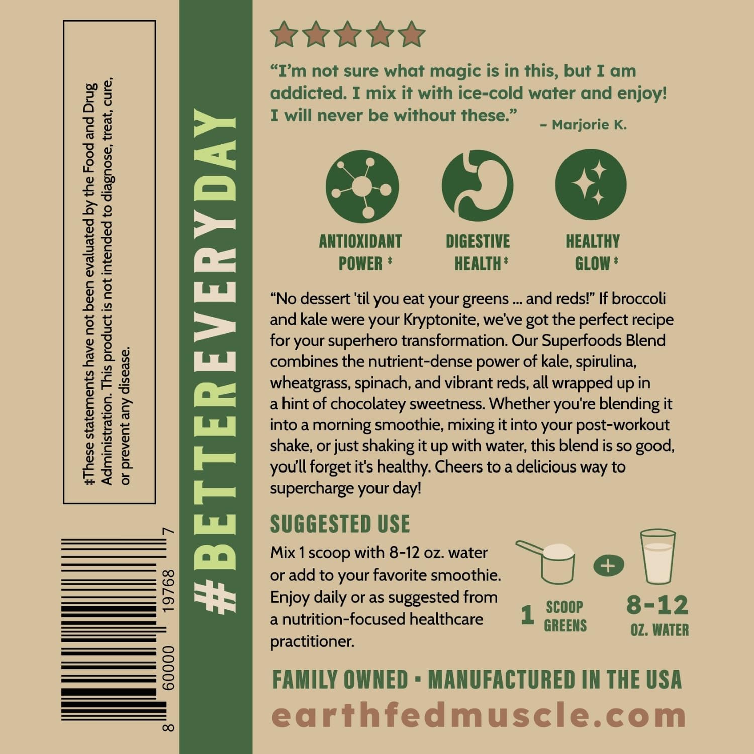 Earth Fed Muscle Chocolate Greens & Reds Superfood Blend Earth Fed Muscle uk supplements