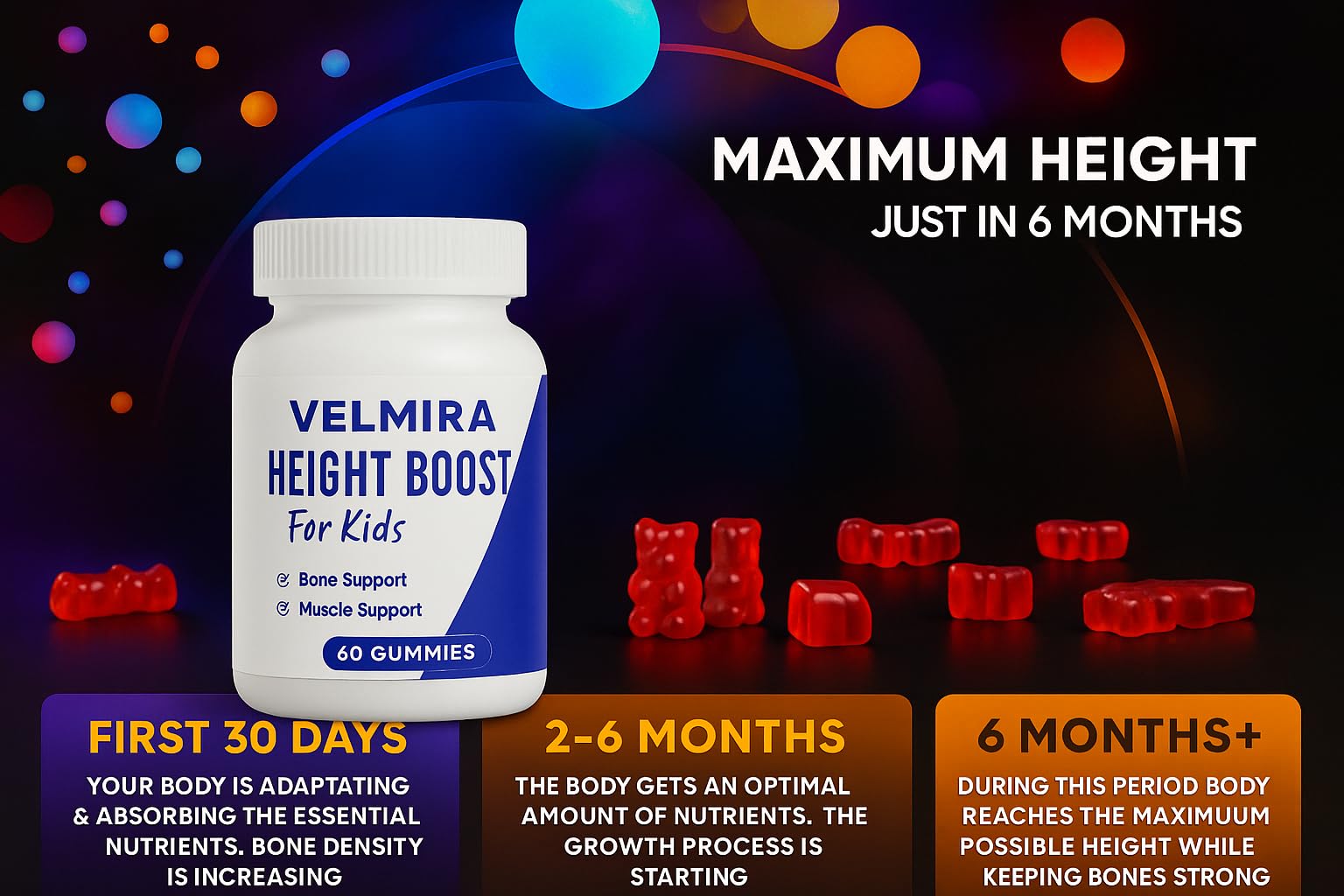 Velmira® Heightener Gummies for Bone Health & Development Support – Essential Vitamins & Minerals, Easy-to-Chew Gummies for Kids, Teens & Adults (Ages 5+) Velmira uk supplements