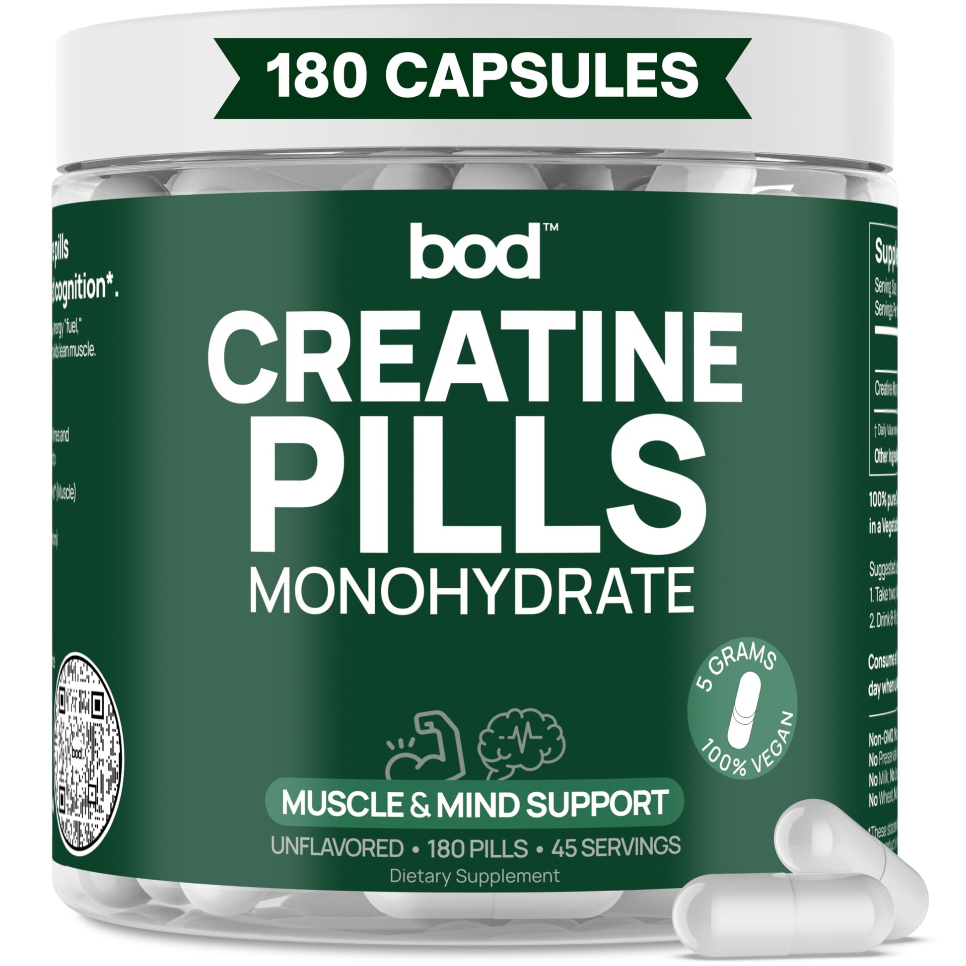 BOD Creatine Monohydrate Capsules – 45 Servings (4 Capsules = 5 g) – Ultra-Pure 200 Mesh Creatine Monohydrate – Strength, Power, Muscle Growth & Recovery Bod uk supplements