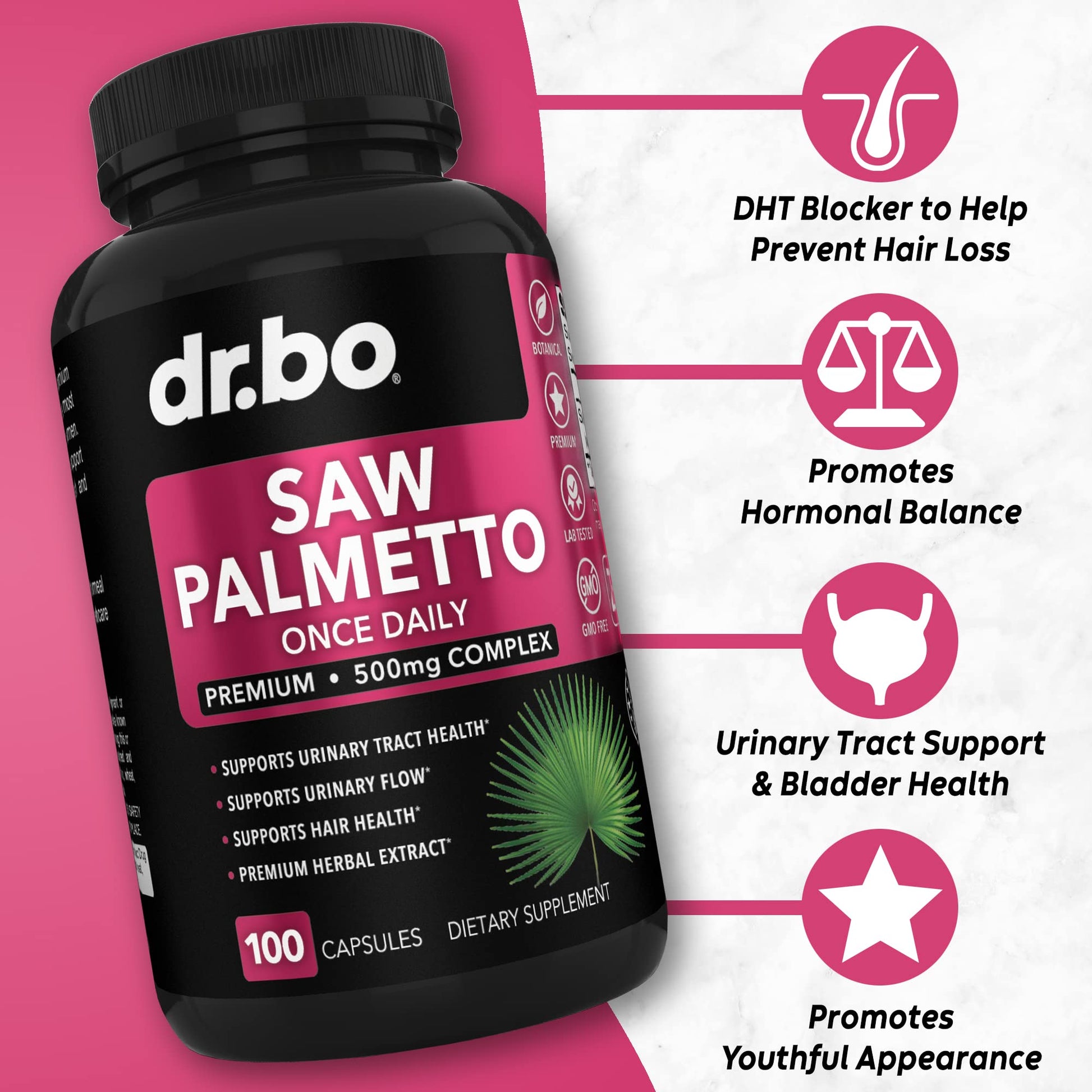 Saw Palmetto for Women Hair Loss - DHT Blocker for Women Hair Growth Plus Bladder DR. BO uk supplements
