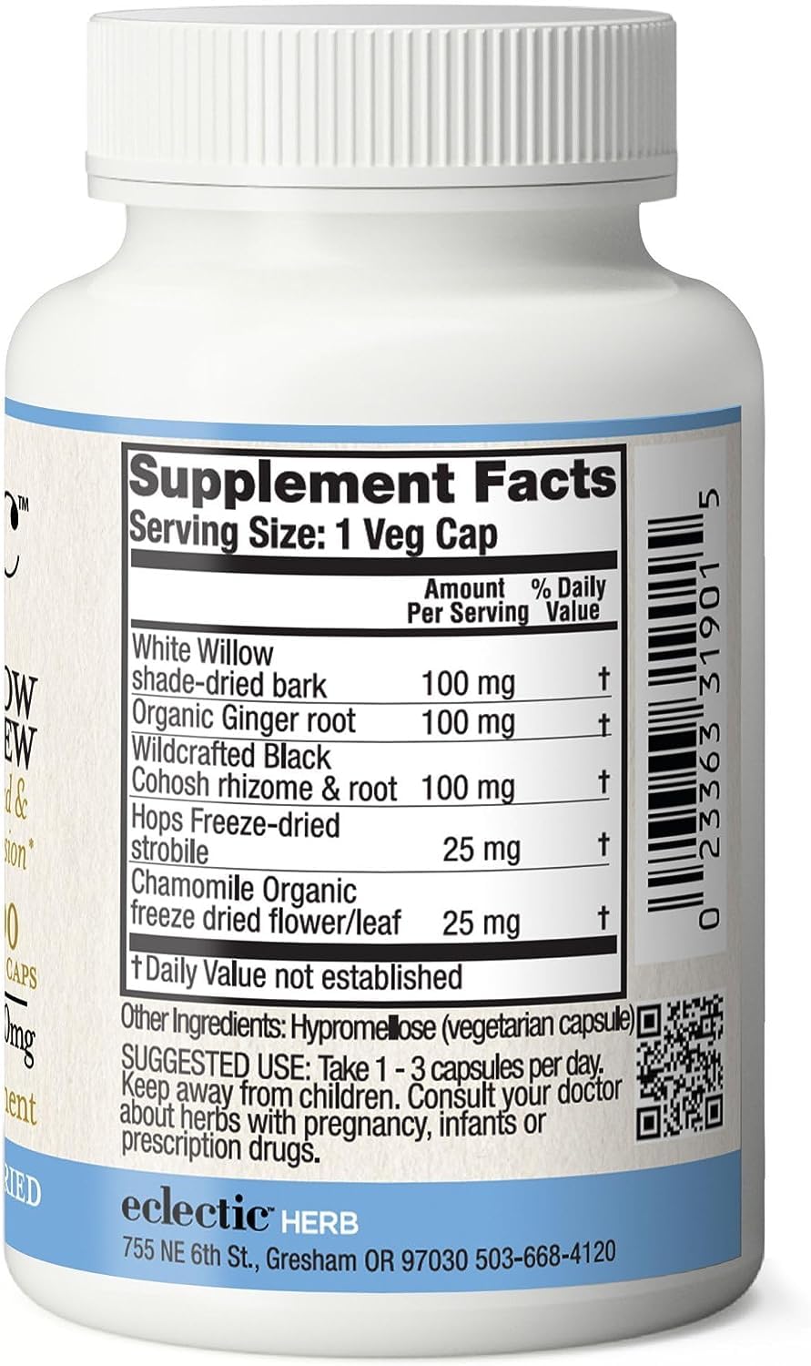 Eclectic Institute Raw Fresh Freeze-Dried Non-GMO White Willow - Feverfew | Support Body's Response to Occasional Pain | 90 CT (350 mg) ECLECTIC INSTITUTE uk supplements
