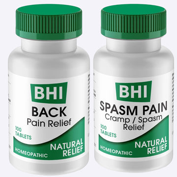 BHI Pain & Spasm Bundle BHI Back Homeopathic Support for Back Pain (100 Tablets) +BHI Spasm, Natural Relief for Cramps & Spasms, Homeopathic Medicine (100 Tablets) MediNatura uk supplements