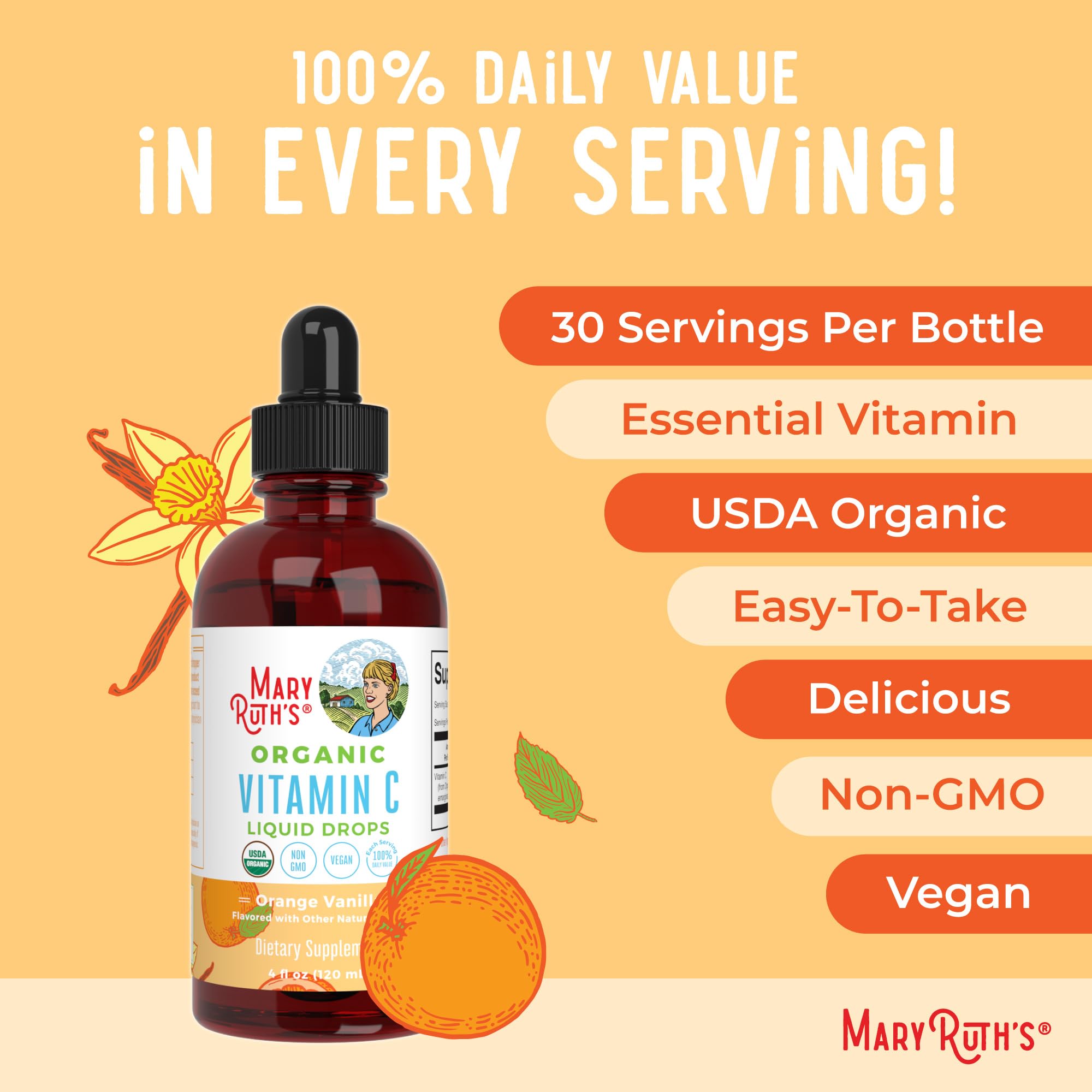 MaryRuth Organics Organic Vitamin C Supplement | Liquid Vitamin C Liquid Drops for Adults & Kids | Immune Support Supplement for Overall Health | Vegan | Non-GMO | Gluten Free | 4 Fl Oz MARYRUTH'S uk supplements