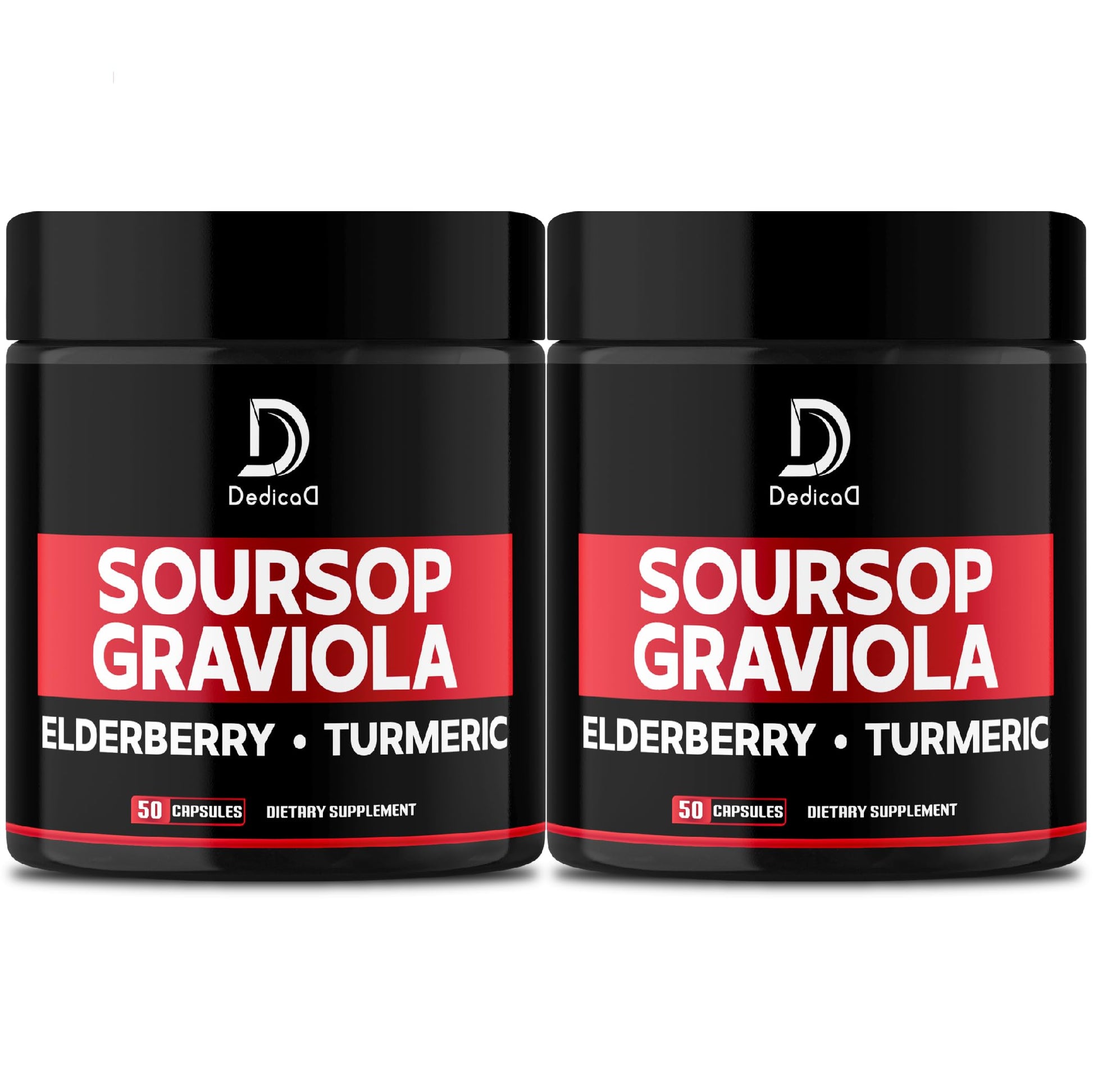 DEDICAD Graviola Soursop Leaves Capsules - 2 Packs 50 Capsules for 100-Day Supply - 11in1 Extract with Elderberry, Turmeric, Ginger, Milk Thistle, Cranberry & More - Support Mood, Immune & Body Health DEDICAD uk supplements