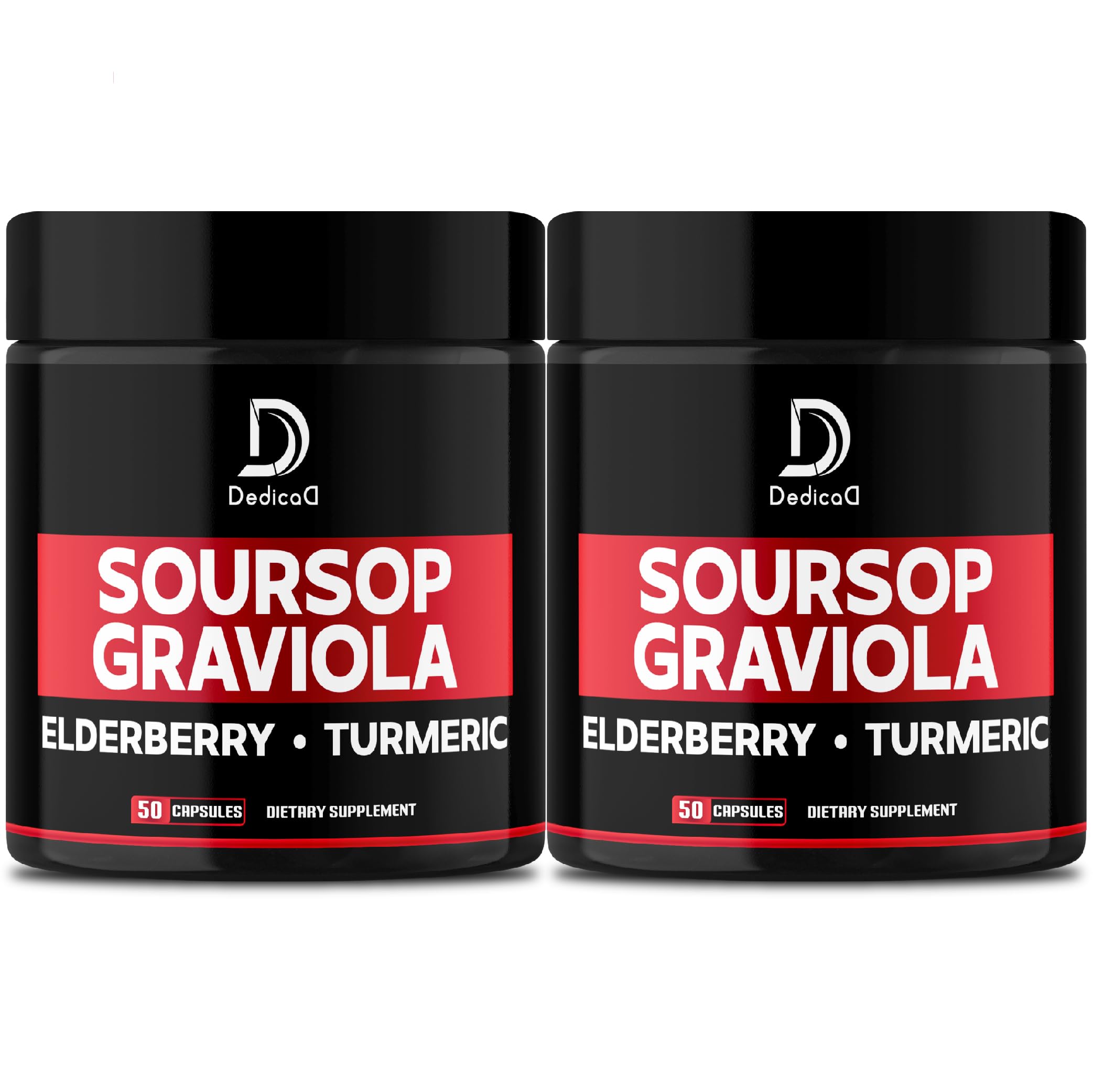 DEDICAD Graviola Soursop Leaves Capsules - 2 Packs 50 Capsules for 100-Day Supply - 11in1 Extract with Elderberry, Turmeric, Ginger, Milk Thistle, Cranberry & More - Support Mood, Immune & Body Health DEDICAD uk supplements