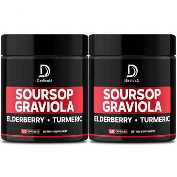 DEDICAD Graviola Soursop Leaves Capsules - 2 Packs 50 Capsules for 100-Day Supply - 11in1 Extract with Elderberry, Turmeric, Ginger, Milk Thistle, Cranberry & More - Support Mood, Immune & Body Health DEDICAD uk supplements