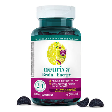 NEURIVA Brain + Energy Gummies, Nootropic Brain Supplements for Focus and Concentration with Neurofactor, Vitamin B12 & Caffeine for an Energy Boost*, 75ct Natural BlackBerry NEURIVA uk supplements