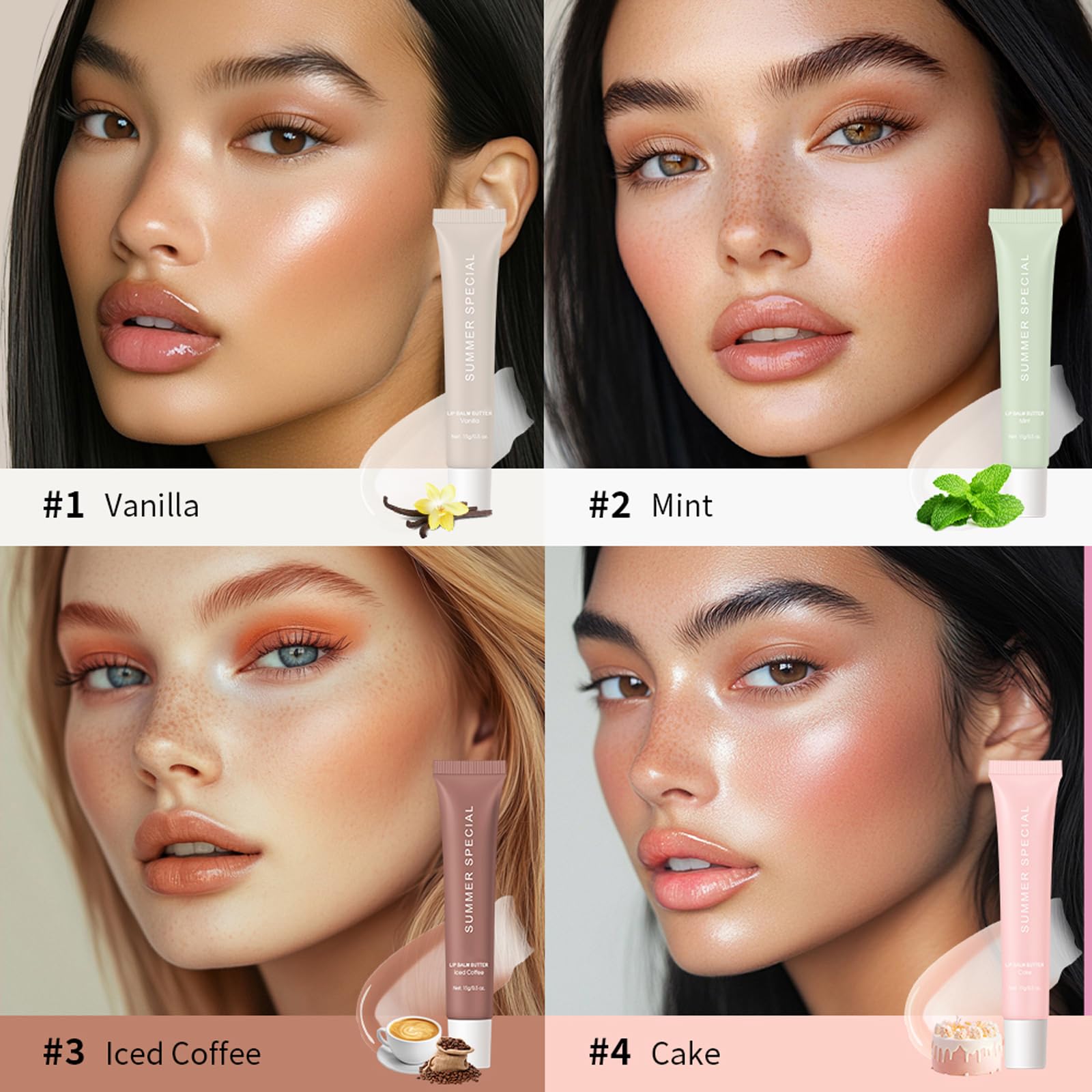 YumSova 4PCS Summer Lip Gloss Lipstick, Containing Natural Oils And Fruit Extracts, Can Soothe And Soften Dry Lips, Keep Moisture For A Long Time, And Is Not Sticky (4PCS) YumSova uk supplements