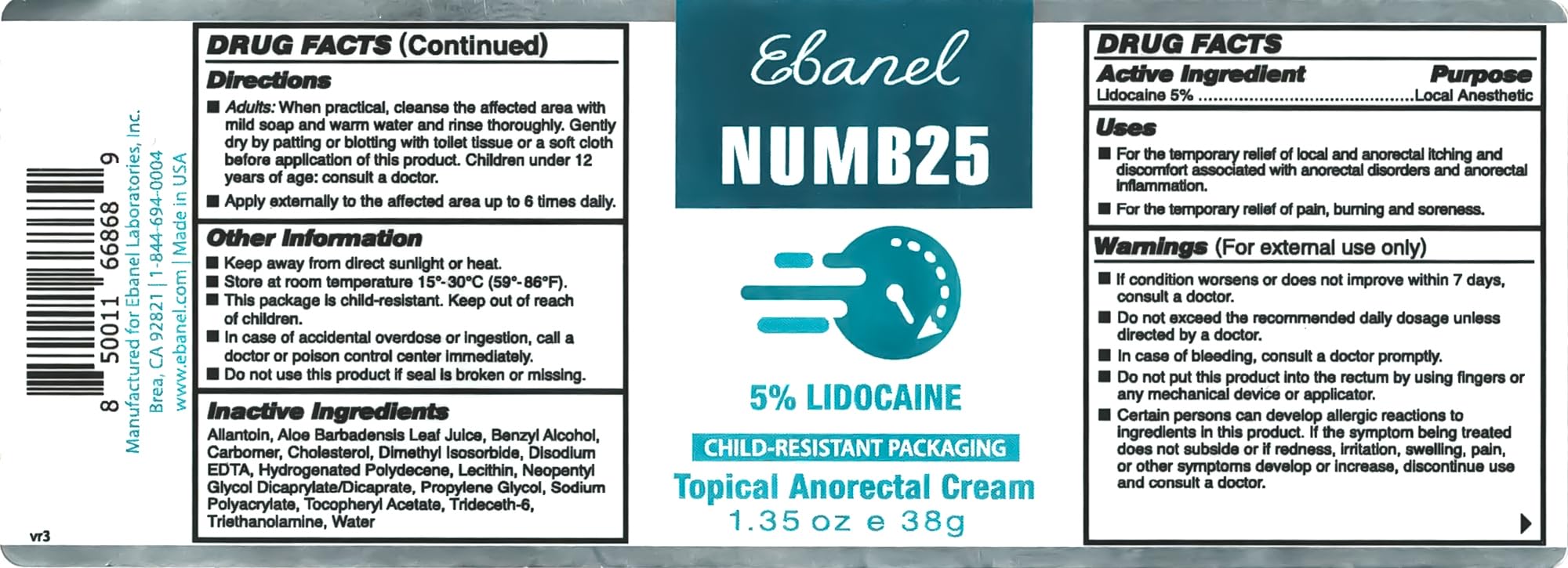 Ebanel 5% Lidocaine Numbing Cream, Pain Relief Burn Itch Numb Cream, Maximum Strength Numb25 Topical Anesthetic with Allantoin, Vitamin E for Local and Anorectal Uses, Hemorrhoid Treatment, 1.35 Oz Aus Healthcare uk supplements