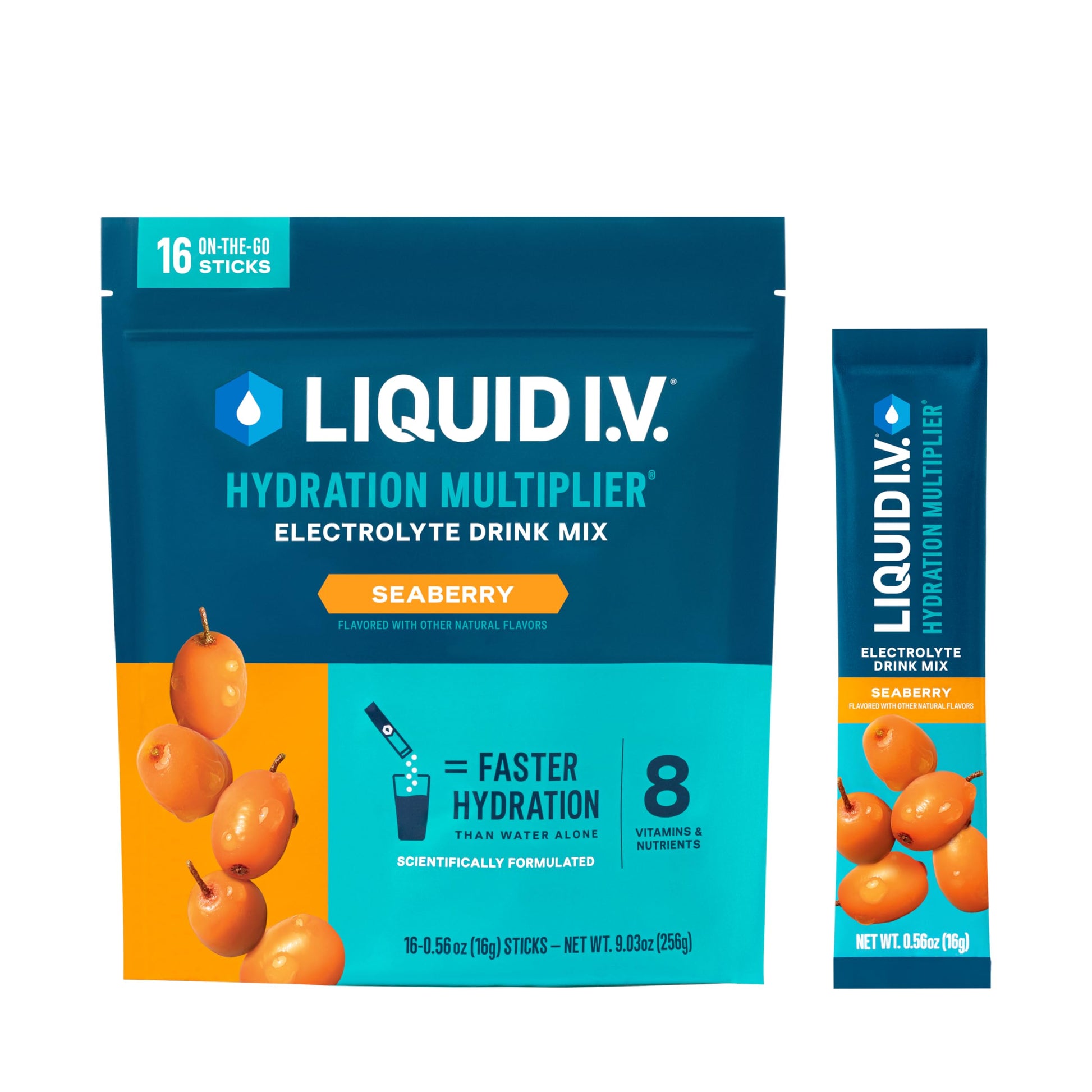 Liquid I.V.® Hydration Multiplier - Seaberry | Electrolyte Powder Drink Mix | 1 Pack (16 Servings) Liquid I.V. uk supplements