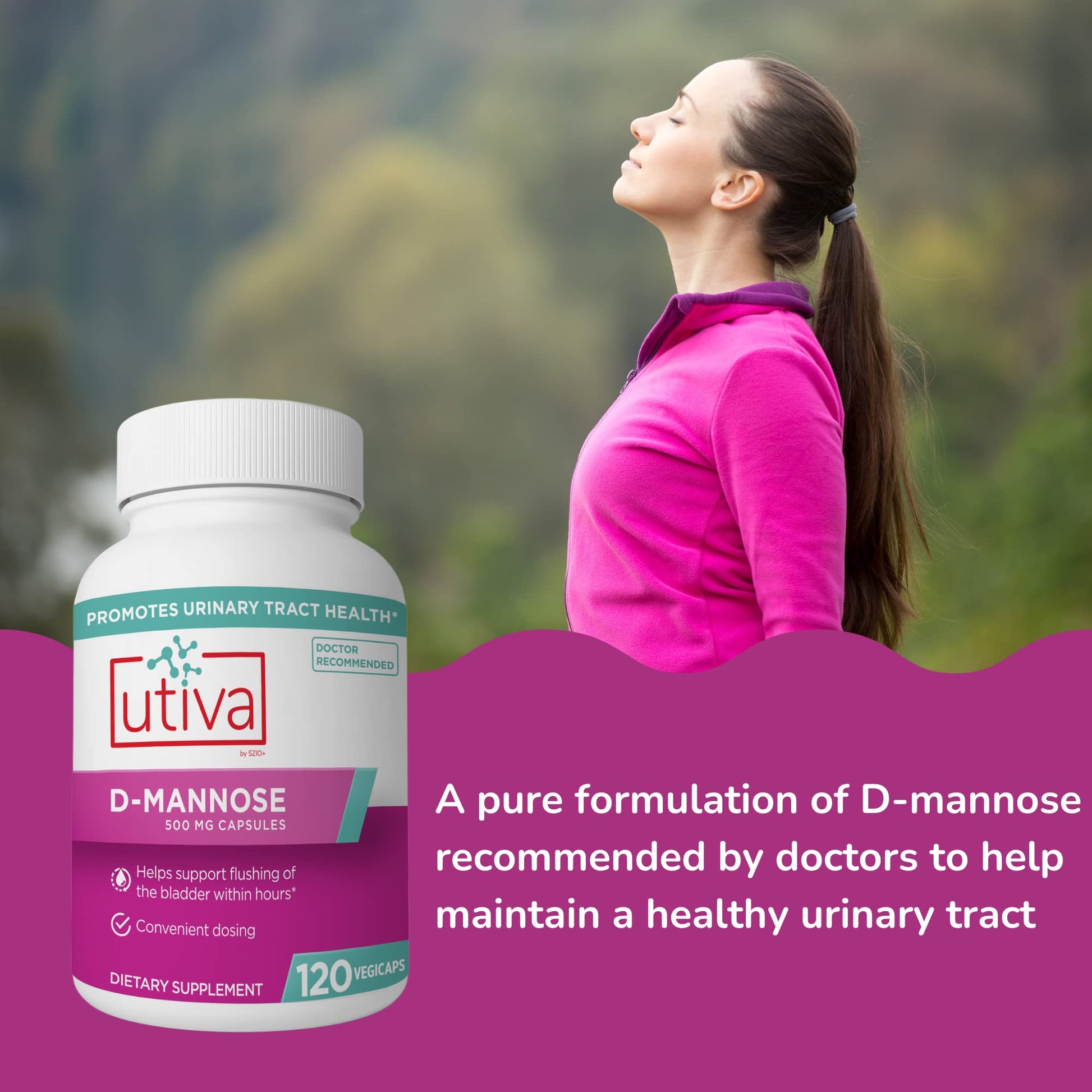 Szio+ Utiva D-Mannose 500mg Capsules – Naturally Flush The Bladder and Urinary Tract – UTI Avoidance – D Mannose Supplements for Women – Supports Urinary Tract Infection Treatments, 120 Capsules Szio+ uk supplements