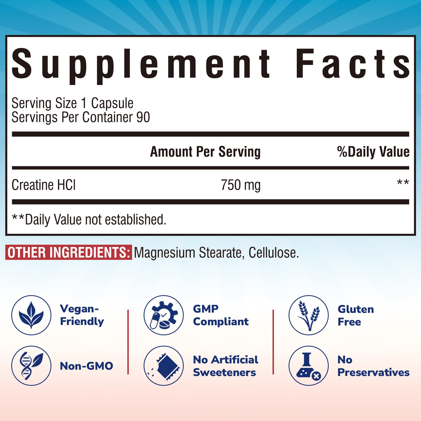 Vitalibre Creatine HCl Capsule, 750mg High Absorption Creatine Hydrochloride, Endurance, Strength, Fast Absorbing, No Load, No Bloat, Monohydrate Micronized Alternative, Once Daily, 90 Capsules Vitalibre uk supplements