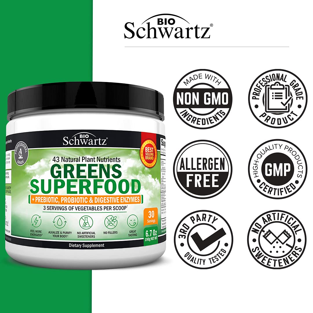 Super Greens Powder Superfood - Greens Powder with Probiotics Prebiotics Digestive BioSchwartz uk supplements