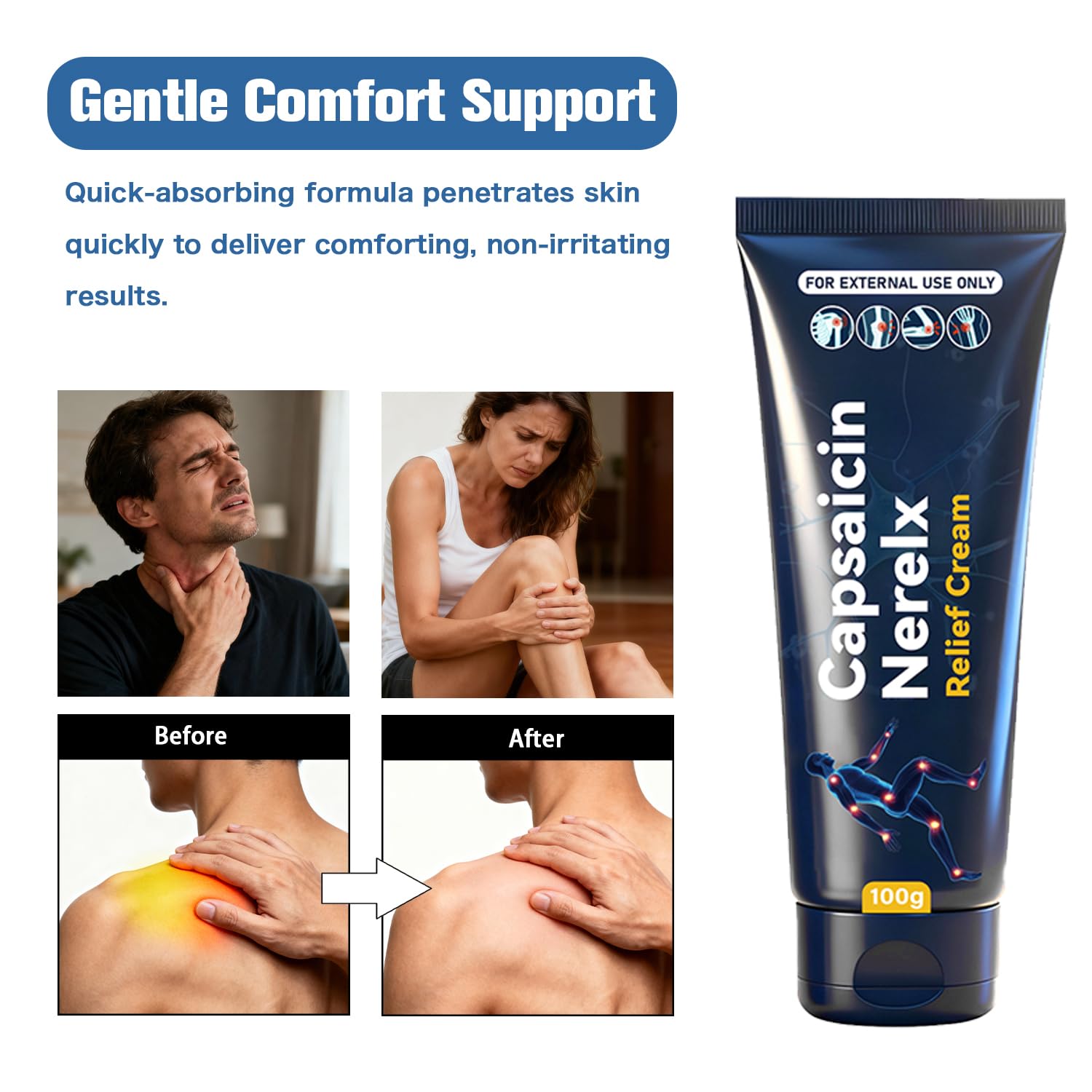 QYGCHUSIN Capsaicin Neuropathy Relief Cream with Arnica, Menthol, MSM & Glucosamine, Soothing Cream for Feet, Hands, Legs, Joints, Waist & Muscles, 100g,1pack QYGCHUSIN uk supplements