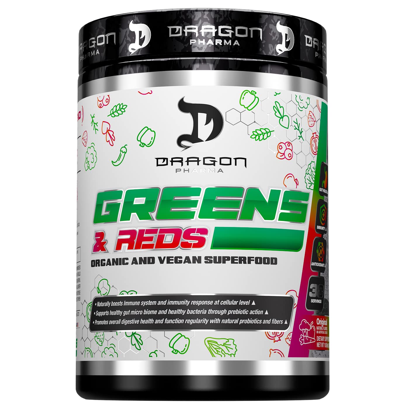 DRAGON PHARMA Greens and Reds, Over 23 Nutritious Superfoods, Reds and Vegetables, Optimal Health and Wellness (30 Servings, Original) DRAGON PHARMA uk supplements