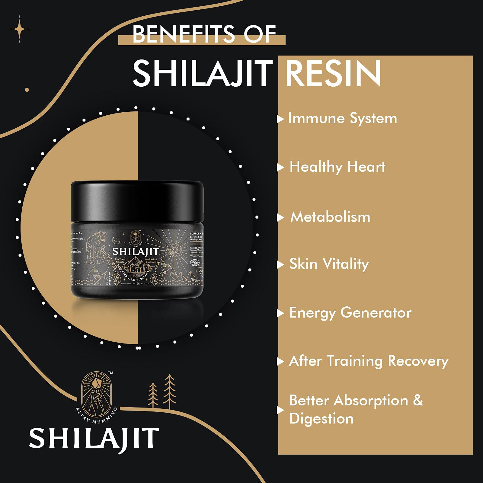Shilajit Resin with Fulvic Acid & Trace Minerals, Original Siberian Pure Shilajit with 85+ Humic ALTAY MUMMIYO uk supplements