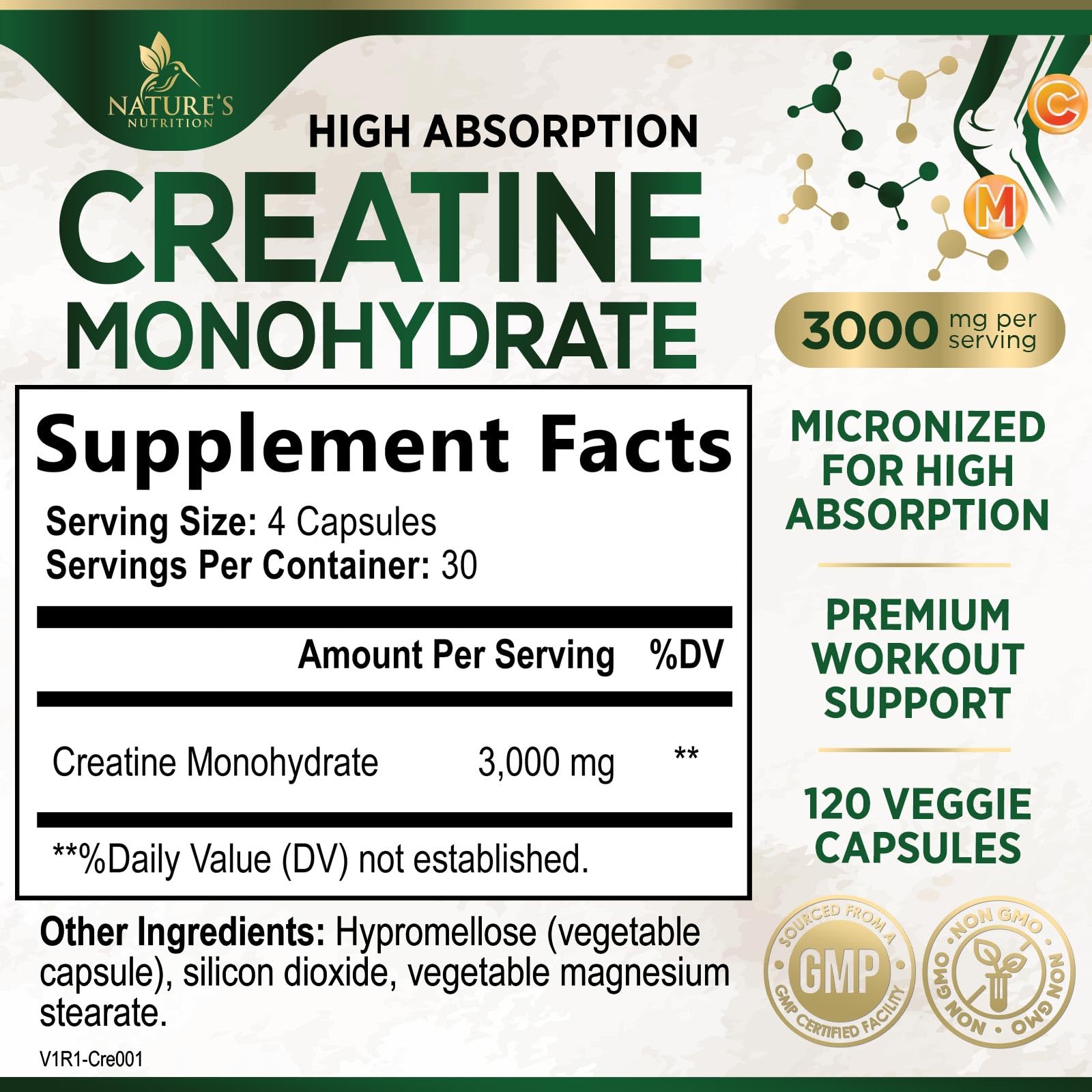 Creatine Monohydrate Capsules 3000mg Per Serving – Micronized Creatine Powder - Supports Lean Muscle, Strength, Energy, & Endurance - Nature's Supplement, Non-GMO, Bottled in USA - 120 Capsules Nature's Nutrition uk supplements