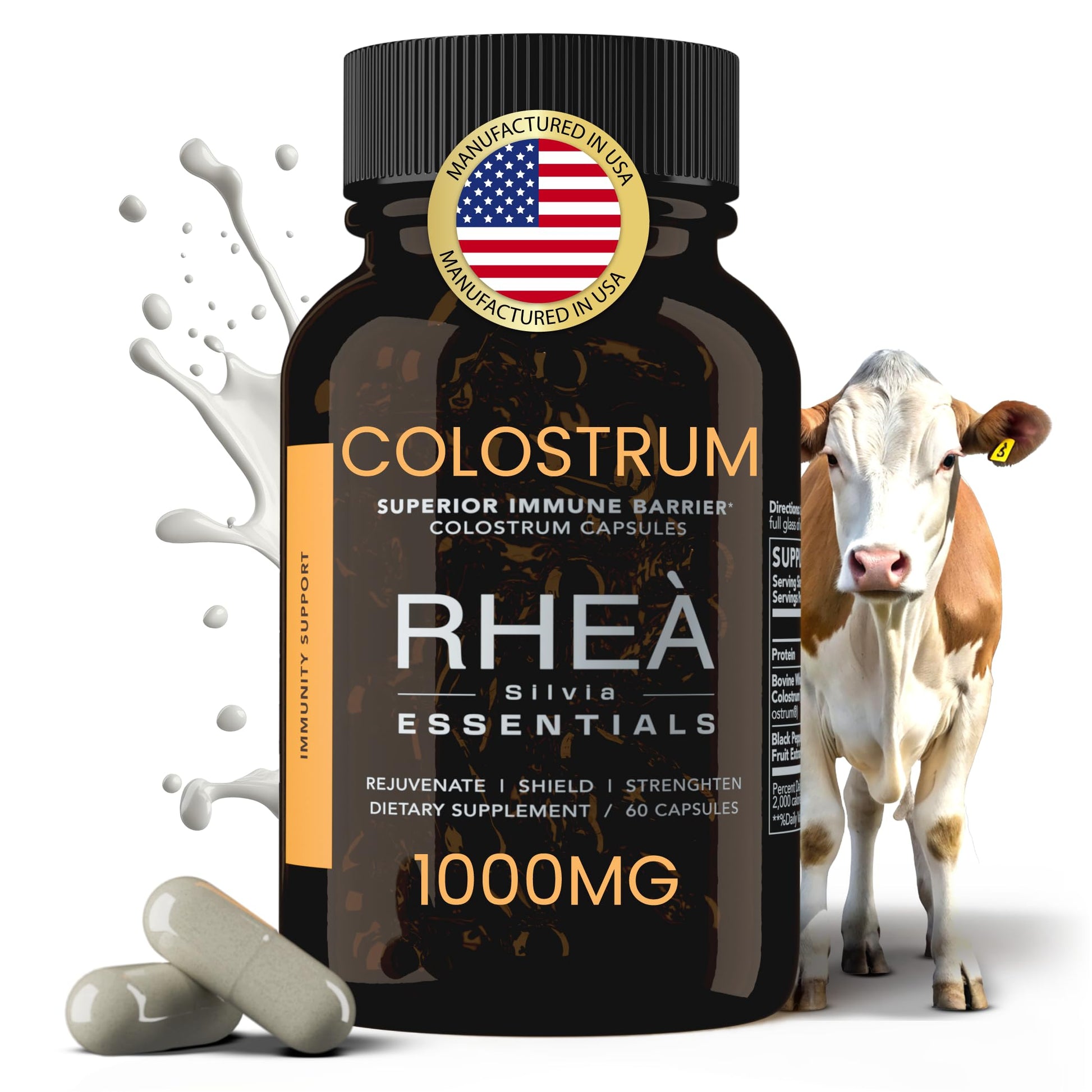 Rhea Bovine Colostrum Supplement for Women, Colostrum Capsules for Gut Health, Digestion, Bloating, Beauty, Immune Support, Bovine Colostrum for Humans, Colostrum Pills (60caps) RHEASILVIA uk supplements