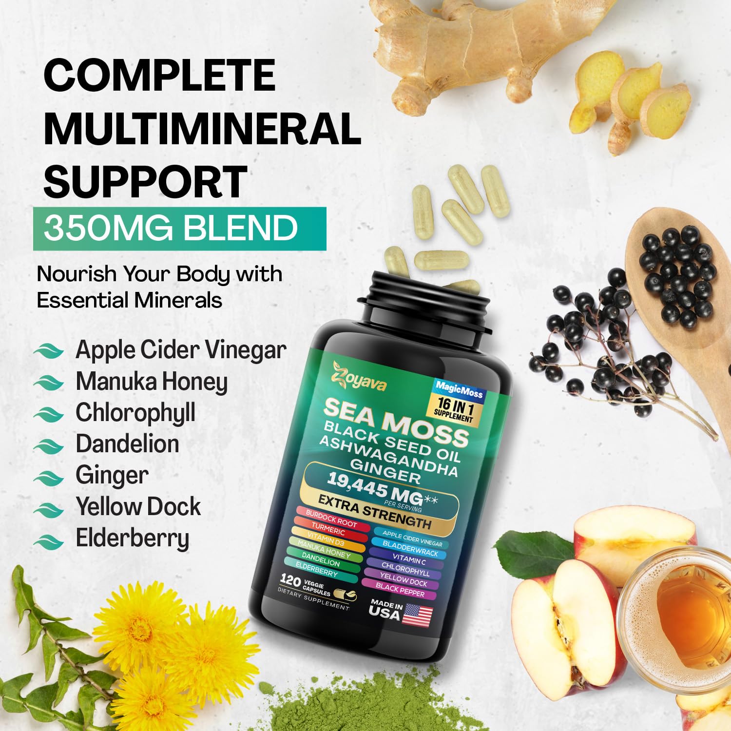 Zoyava Sea Moss 7000mg Black Seed Oil 4000mg Ashwagandha 2000mg Turmeric Zoyava uk supplements