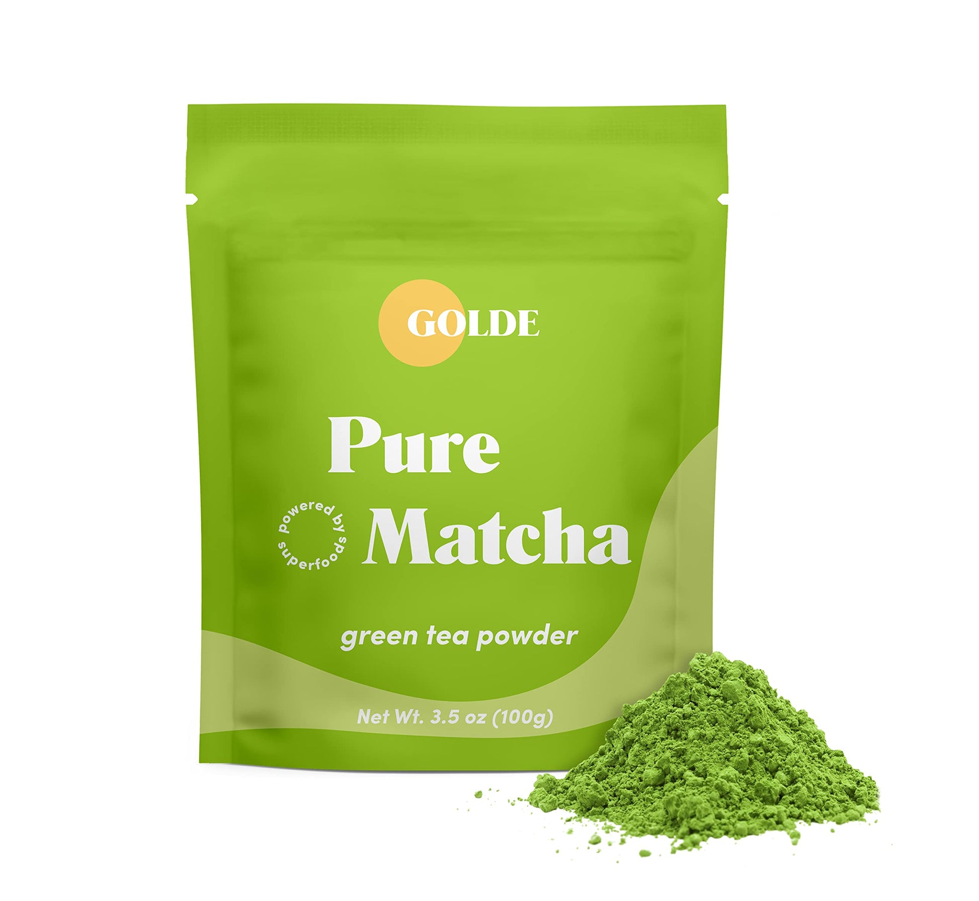 GOLDE - Pure Matcha - Ceremonial Grade Matcha Powder - Green Tea Superfood w/L-Theanine & Antioxidants - 60mg Caffeine - Jitter Free Energy - 100g Pouch GOLDE uk supplements