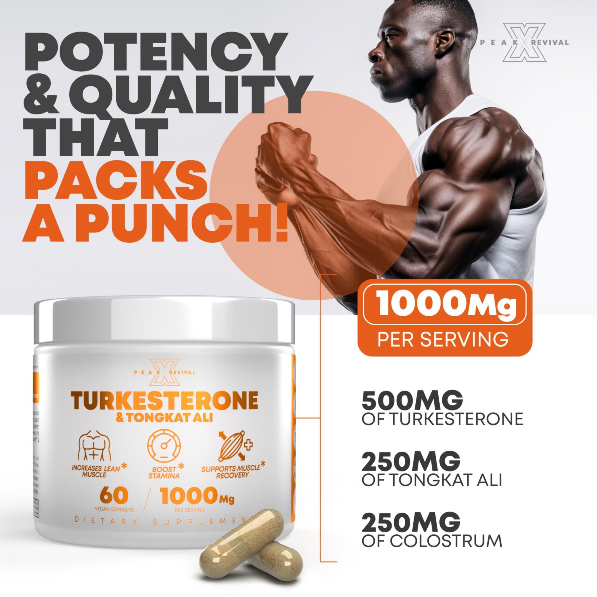 Peak Revival-X Turkesterone & Tongkat Ali 1000mg Supplement - 500mg Ajuga Turkestanica Per Serving Increase Stamina, Lean Muscle Growth & Recovery - Made in The USA (60 Capsules) Peak Revival-X uk supplements