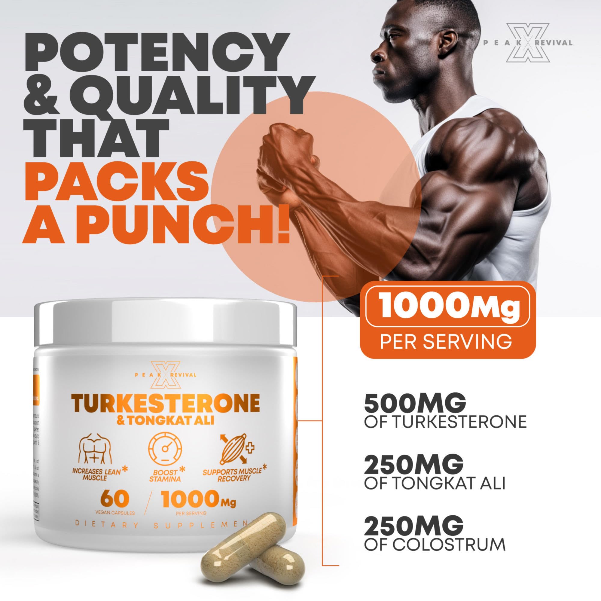 Peak Revival-X Turkesterone & Tongkat Ali 1000mg Supplement - 500mg Ajuga Turkestanica Per Serving Increase Stamina, Lean Muscle Growth & Recovery - Made in The USA (60 Capsules) Peak Revival-X uk supplements