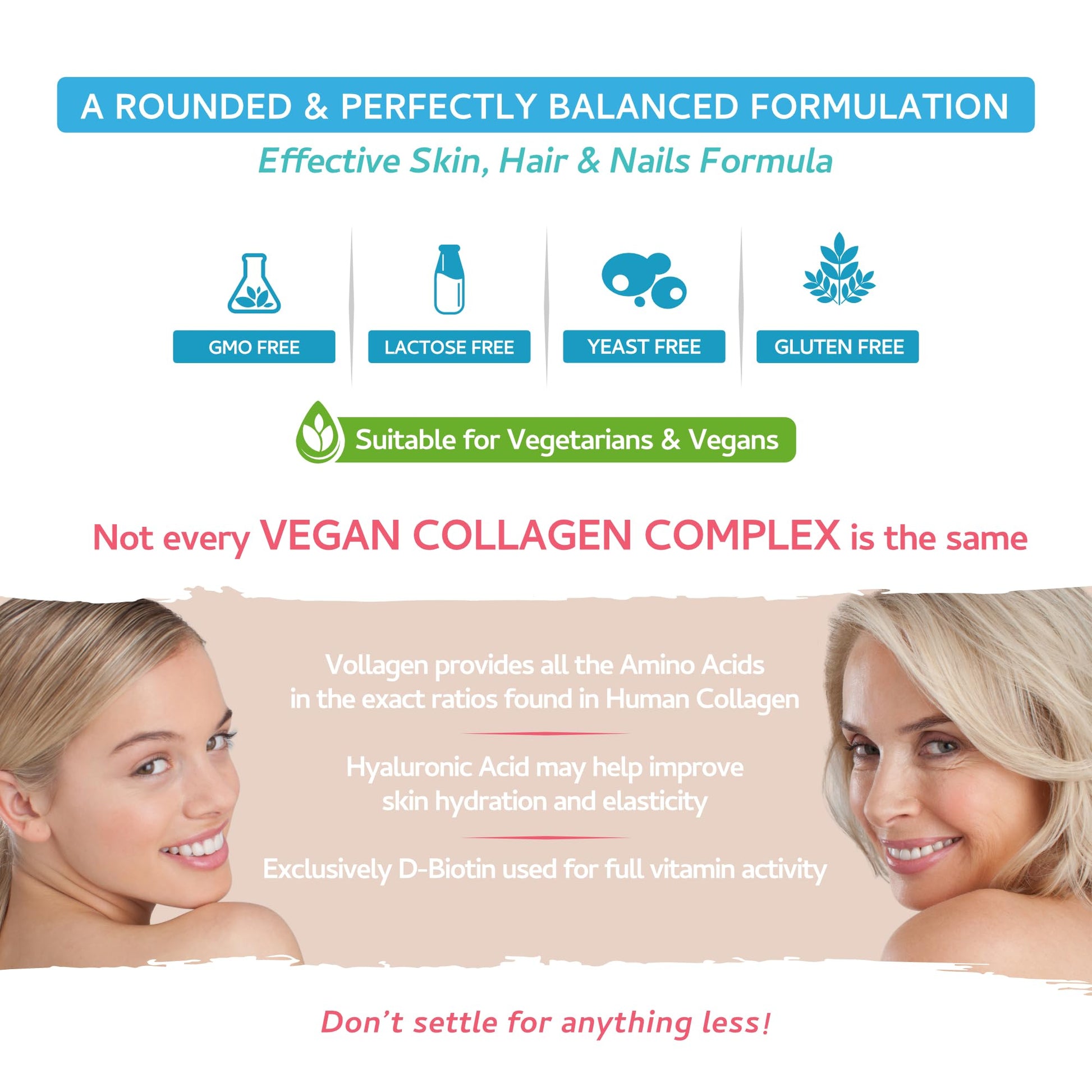 Vegan Collagen & Hyaluronic Acid Complex - 60 Capsules - Effective Skin, Hair & Nails Formula with 500mg swiss bioenergetics uk supplements