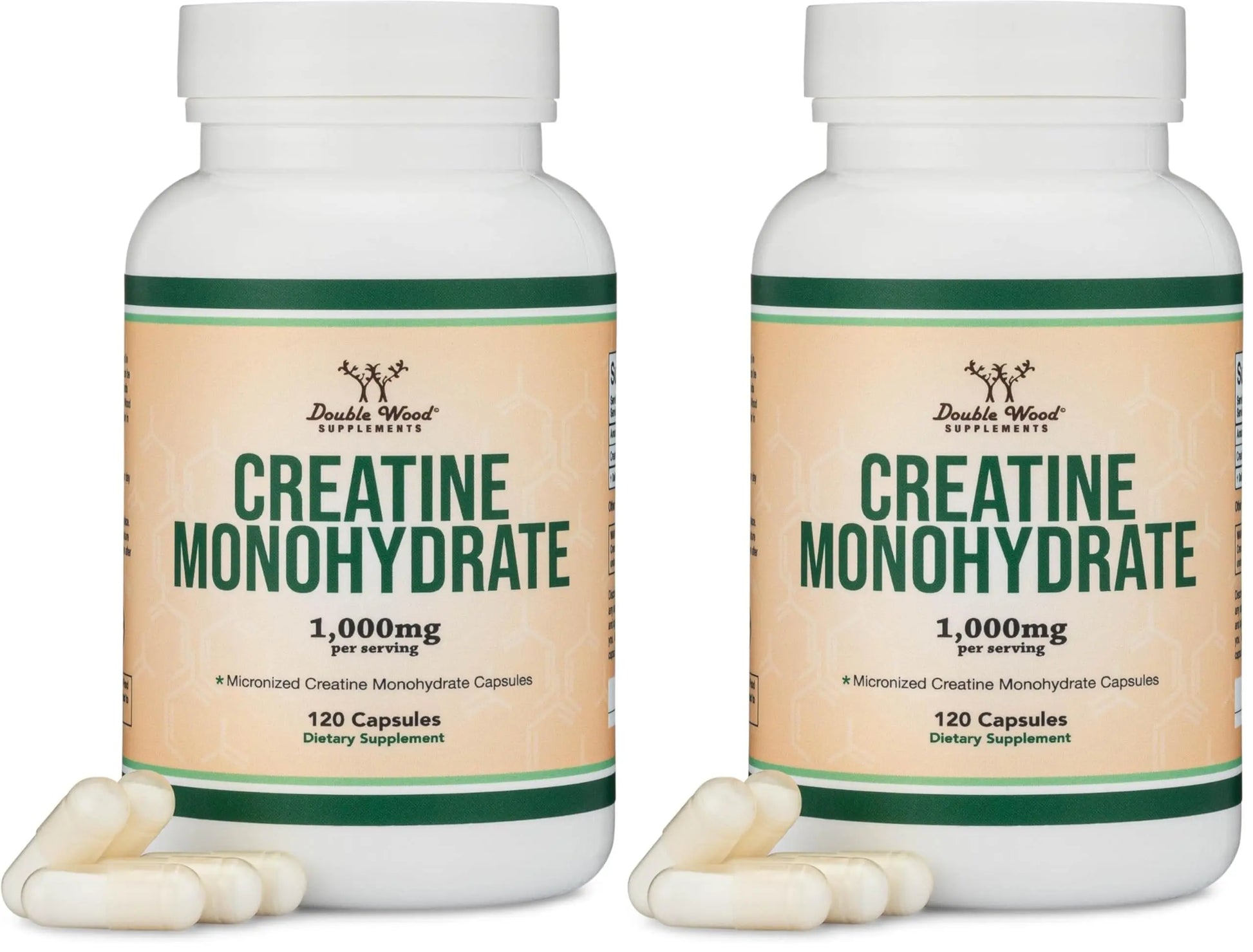 Creatine Monohydrate Capsules - 1g per Serving, 120 Count - No Fillers, Vegan Safe, Non-GMO, Gluten Free by Double Wood (Pack of 2) Double Wood Supplements uk supplements