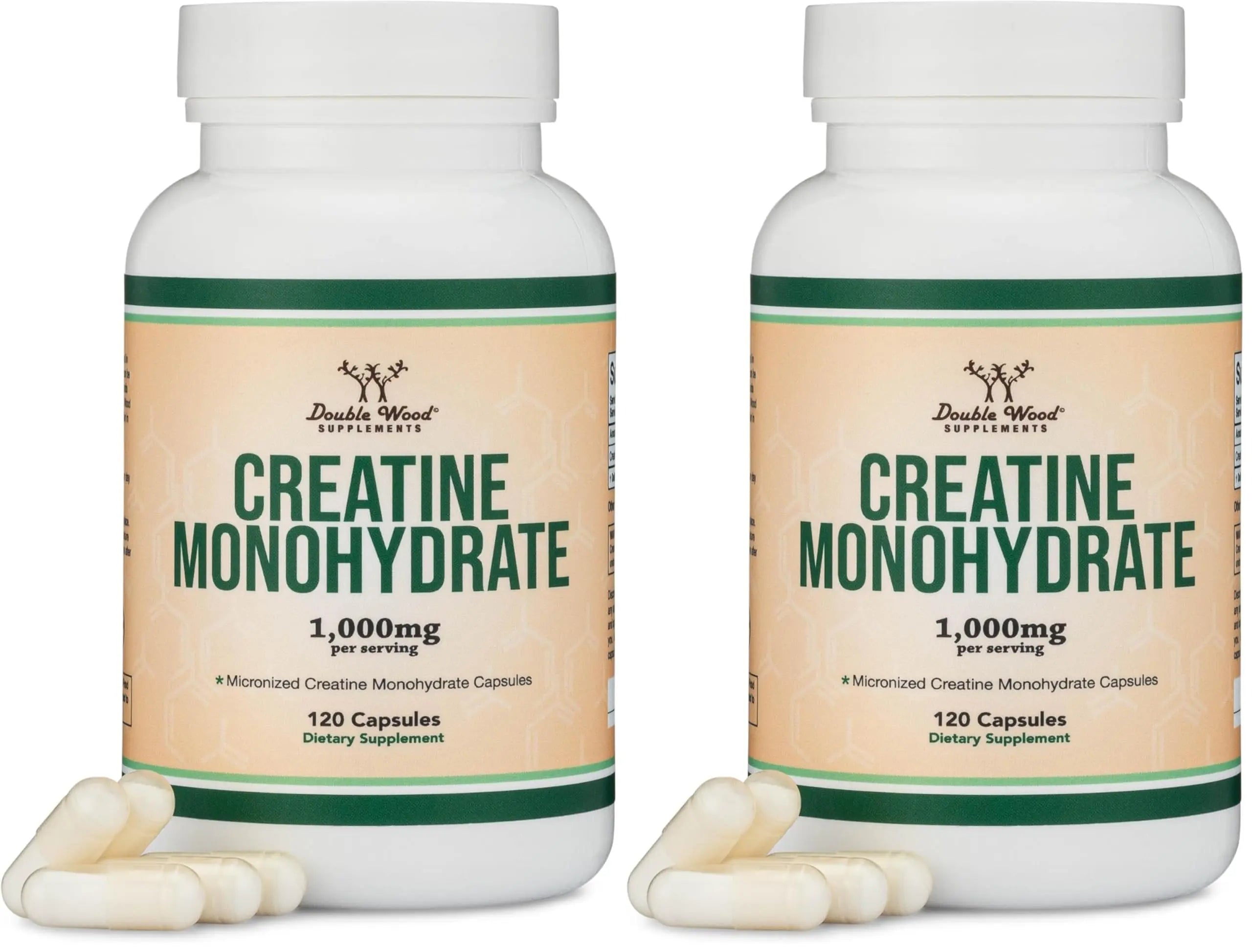 Creatine Monohydrate Capsules - 1g per Serving, 120 Count - No Fillers, Vegan Safe, Non-GMO, Gluten Free by Double Wood (Pack of 2) Double Wood Supplements uk supplements