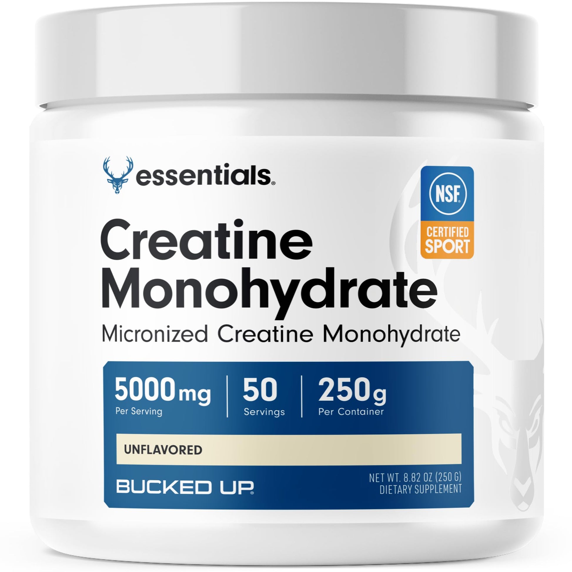 Bucked Up Pure Micronized Creatine Monohydrate for Women and Men - Easy to Mix and Unflavored - 5G Per Serving - 50 Servings - 250 Grams Per Container Bucked Up uk supplements