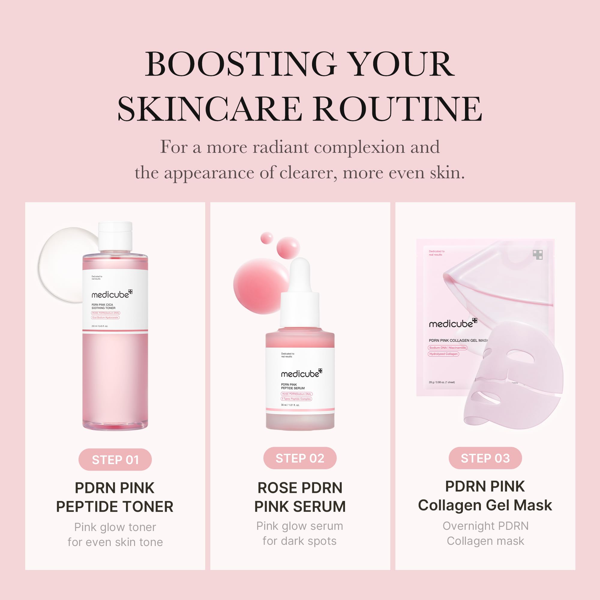 medicube PDRN Toner Rose PDRN Peptide Toner | Lightweight & Watery Type for Skin Boosting, Soothing and Calming, Uneven Skin Tone | with Rose, Peptide, Niacinamide | Korean Skincare, 8.45 fl.oz medicube uk supplements