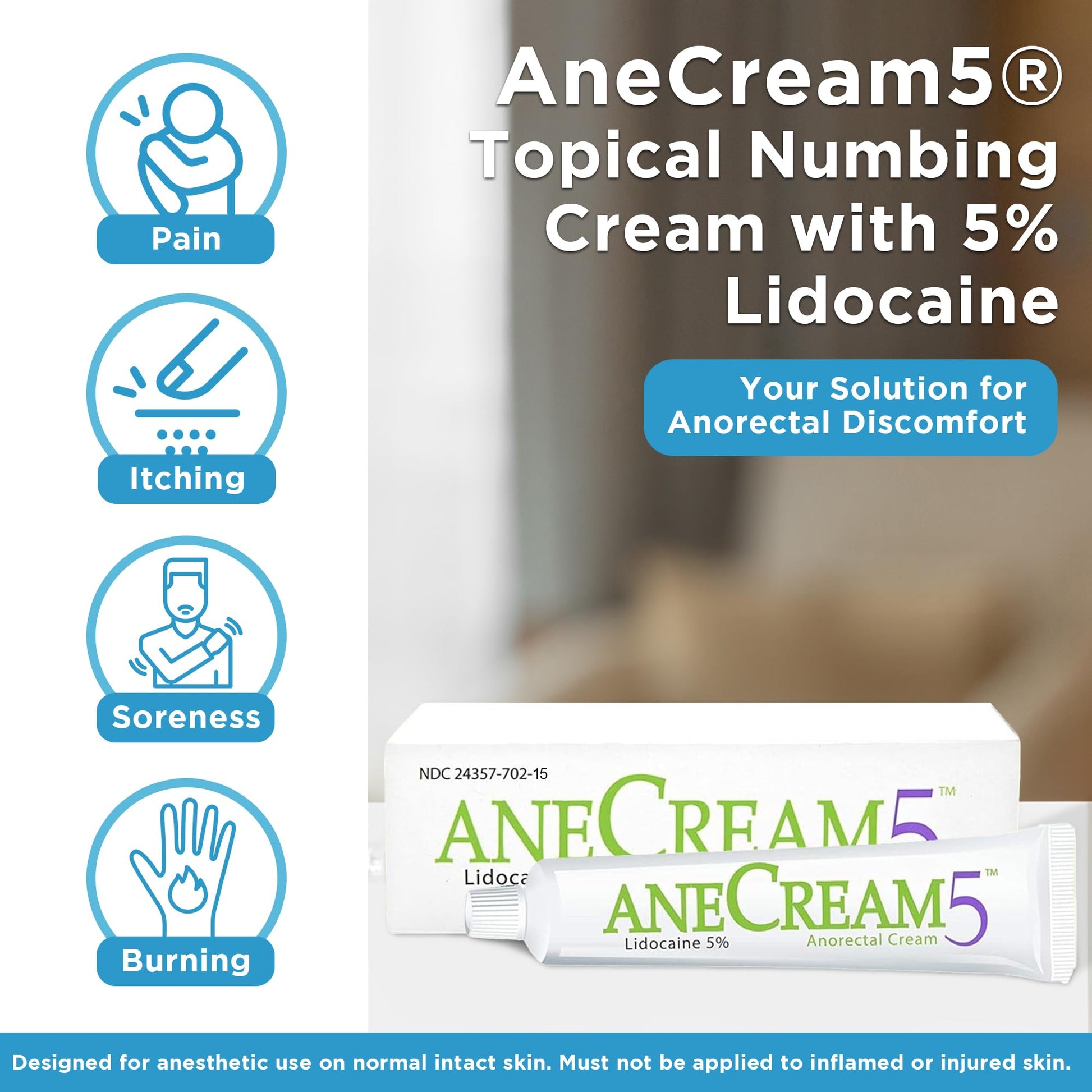 AneCream5-5% Lidocaine Numbing Cream - Maximum OTC Strength, Medical Grade Numbing Cream, Topical Anesthetic Lidocaine for Local & Anorectal Uses, Hemorrhoid Cream (0.5 oz/15 g) AneCream uk supplements