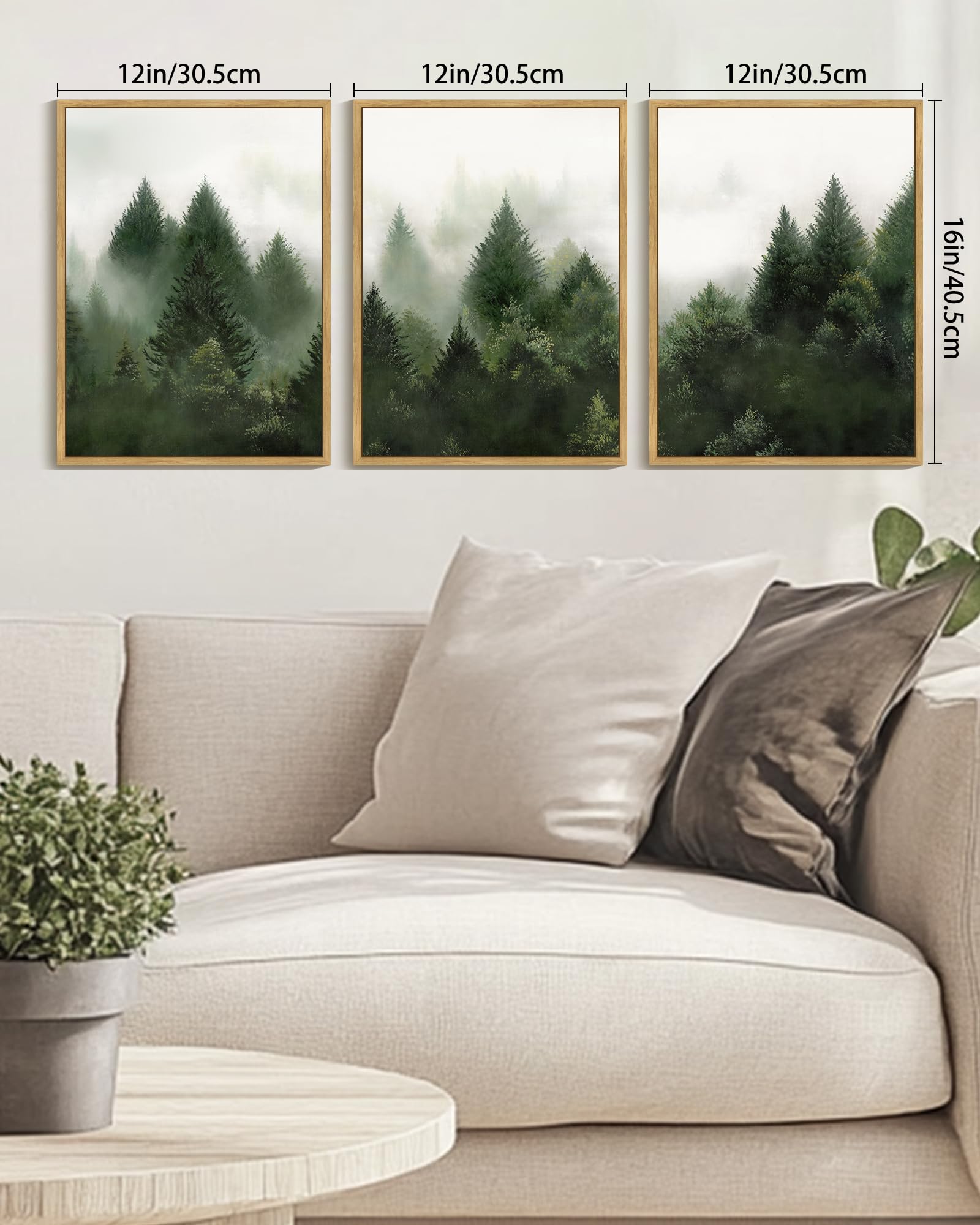 KUVIOKE Morden Green Fog Pine Tree Framed Canvas Wall Art Nature Nordic Forests Artwork Painting Bedroom Decor 12x16in (Natural Framed) KUVIOKE uk supplements