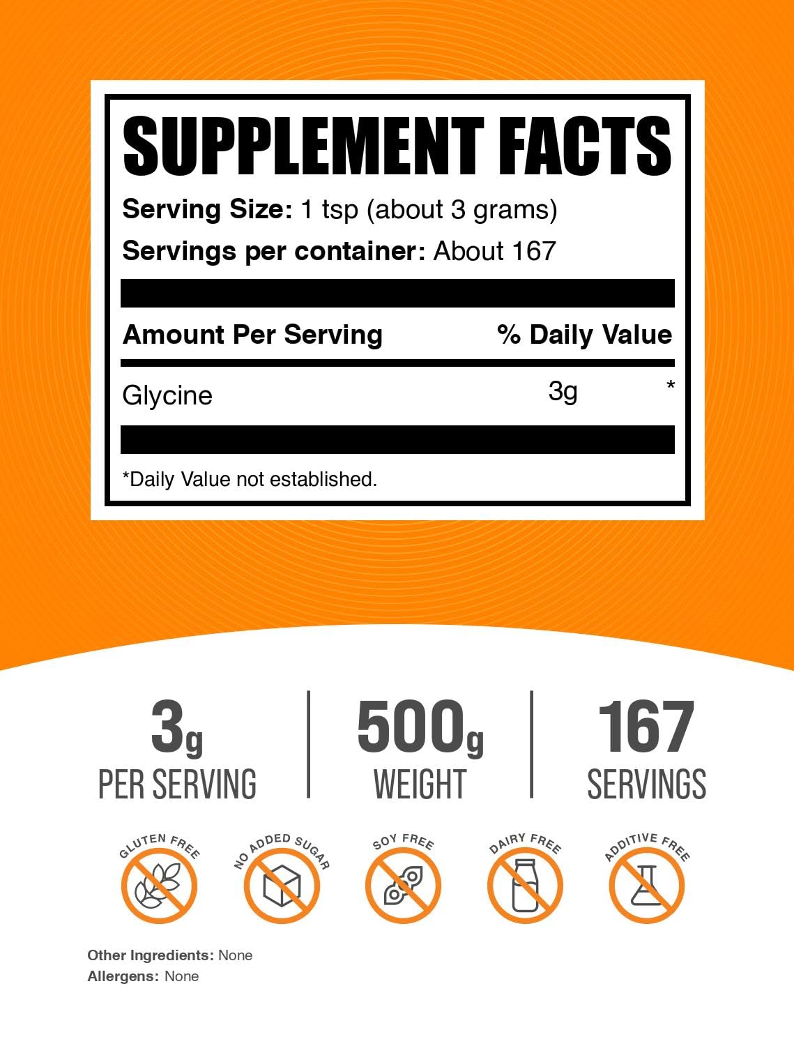 BulkSupplements.com Glycine Powder - Glycine Supplements, Amino Acid Supplement - Unflavored & Gluten Free, 3g per Serving, 500g (1.1 lbs) (Pack of 1) BulkSupplements uk supplements