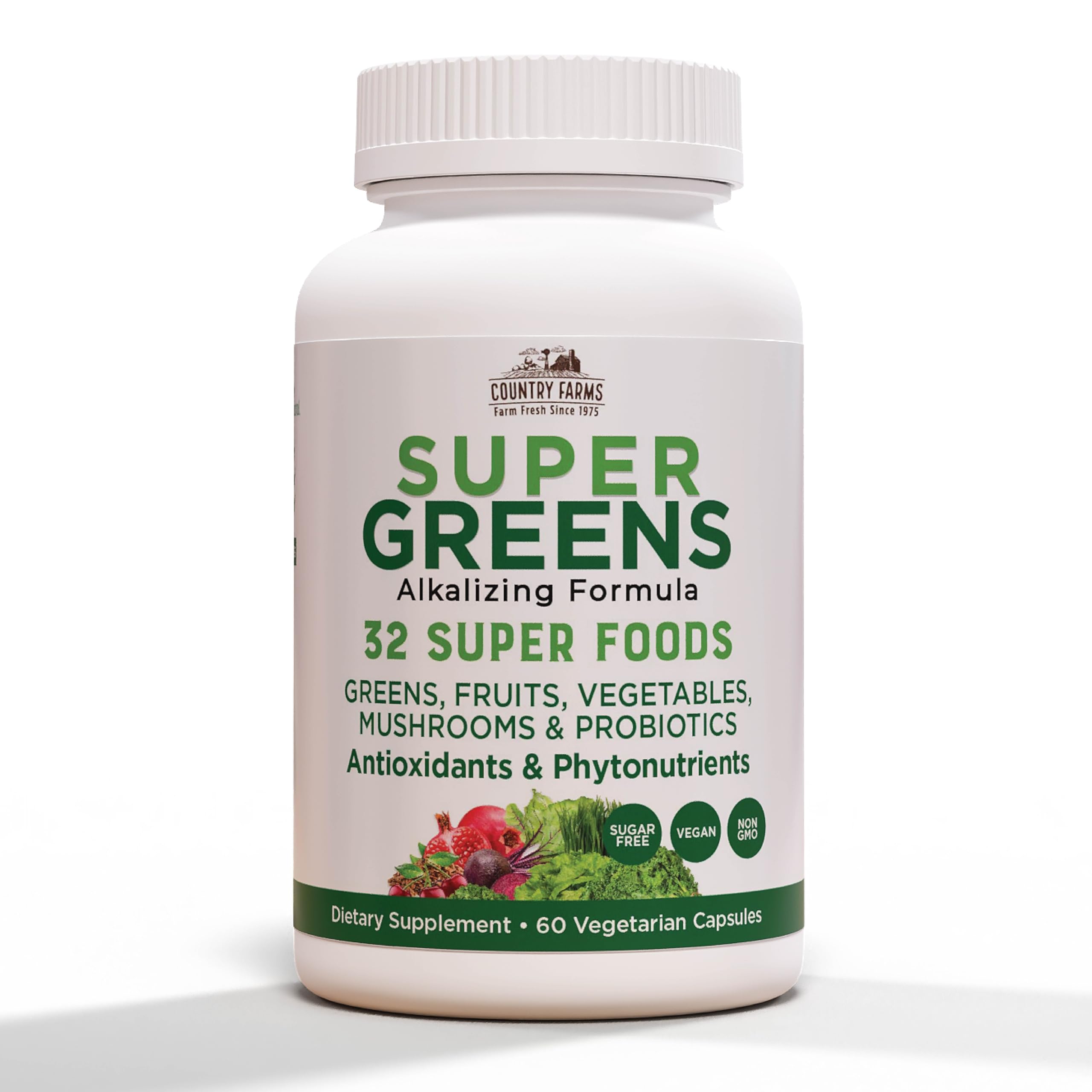 Country Farms Super Greens Vegicaps, 32 Super Foods, Whole Food Supplement, Greens, Fruit, Vegetables, Mushrooms & Probiotics, Rich in Antioxidants & Phytonutrients, 60 Count, 30 Servings Country Farms uk supplements